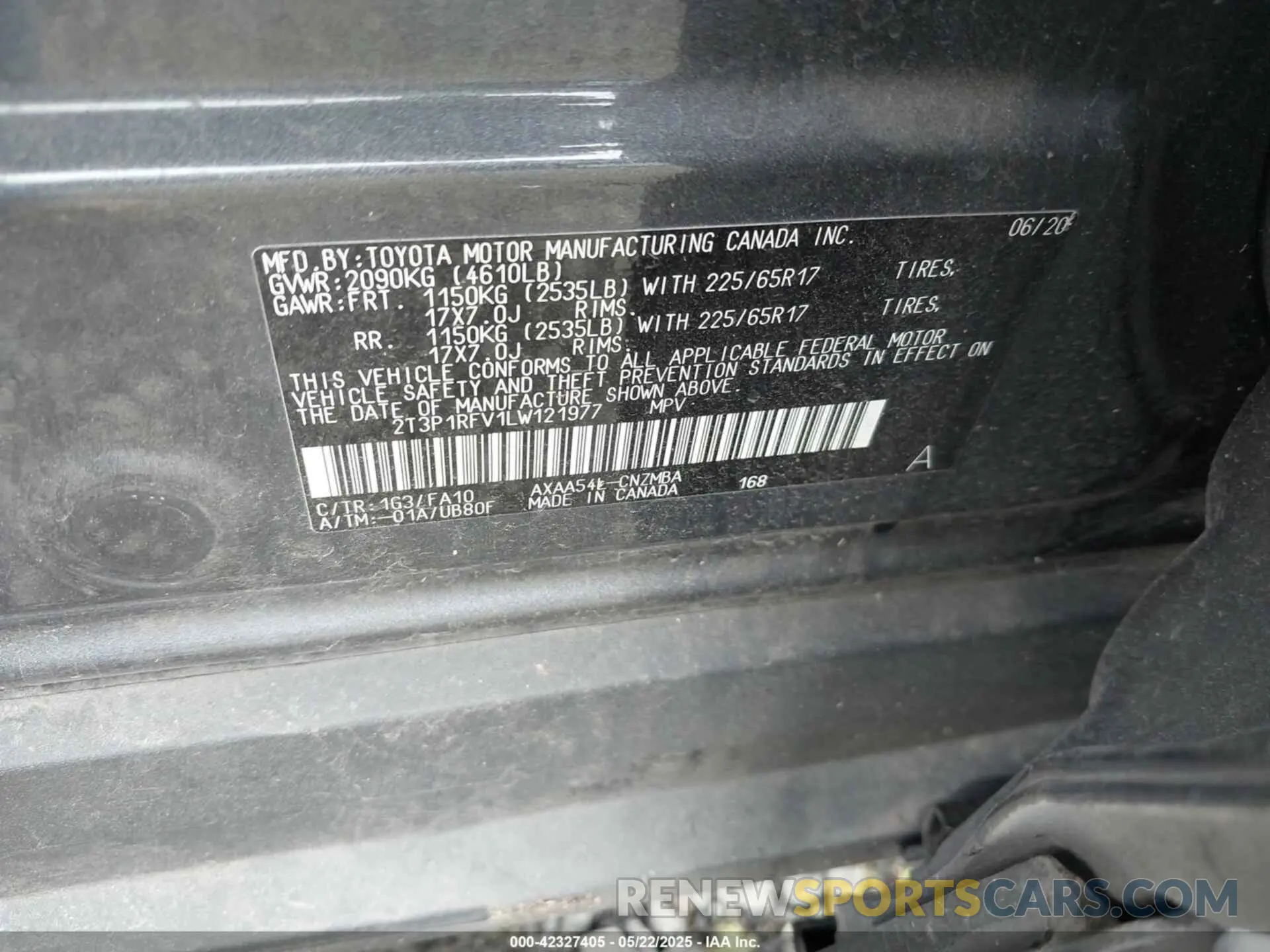 9 Photograph of a damaged car 2T3P1RFV1LW121977 TOYOTA RAV4 2020