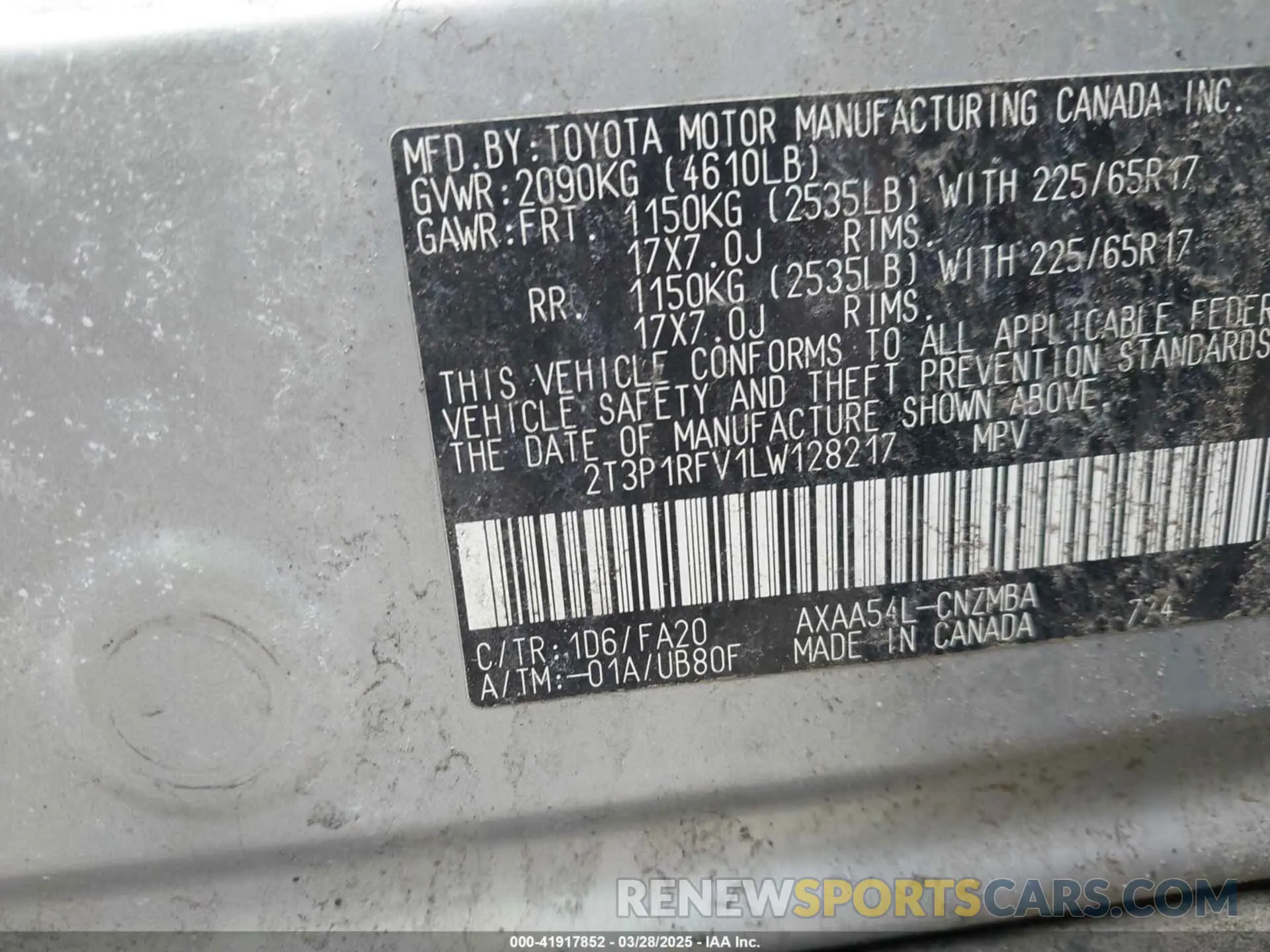 9 Photograph of a damaged car 2T3P1RFV1LW128217 TOYOTA RAV4 2020