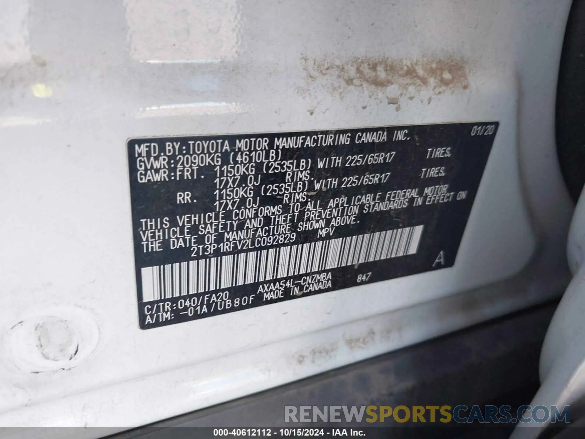 9 Photograph of a damaged car 2T3P1RFV2LC092829 TOYOTA RAV4 2020