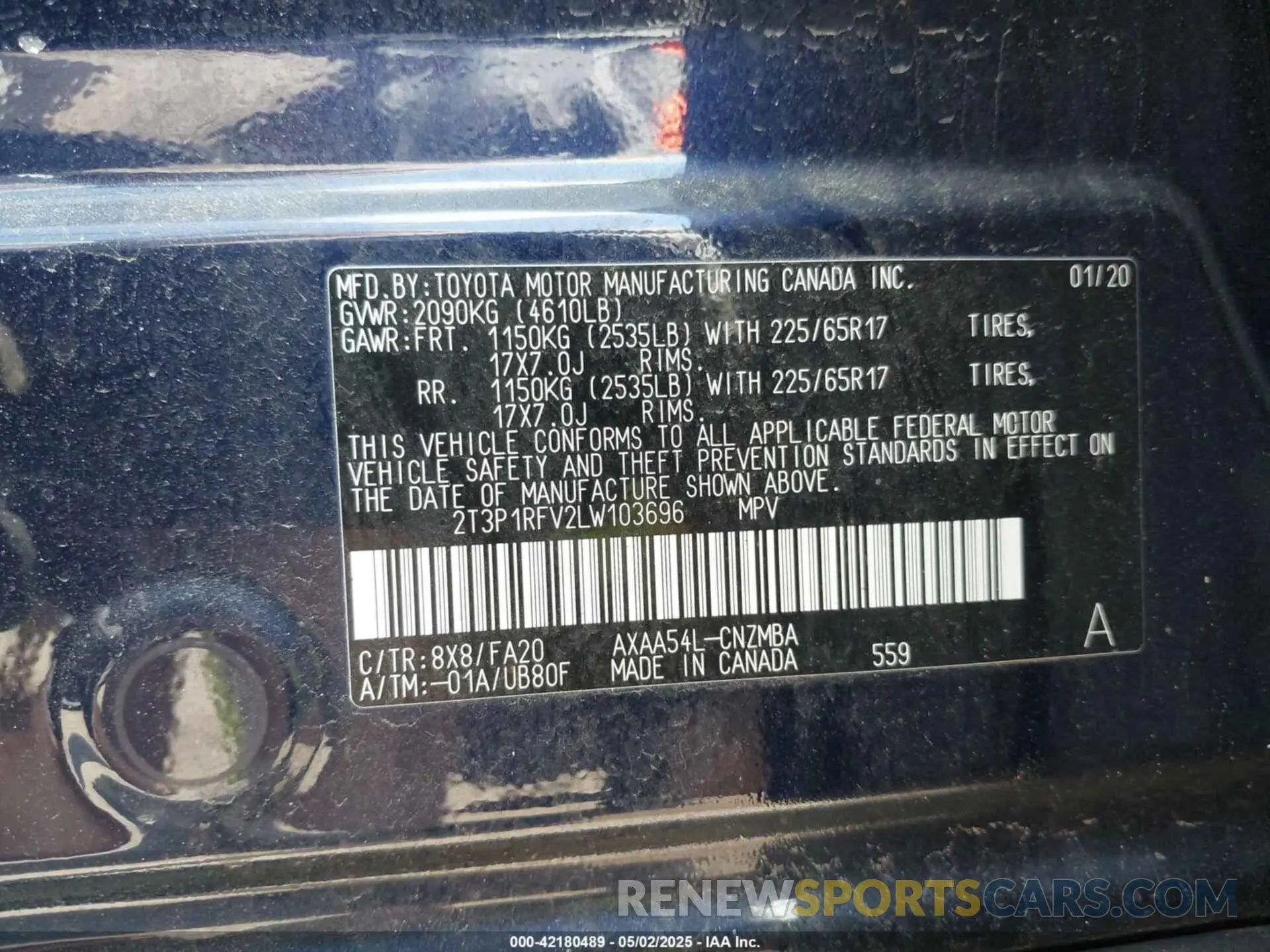9 Photograph of a damaged car 2T3P1RFV2LW103696 TOYOTA RAV4 2020
