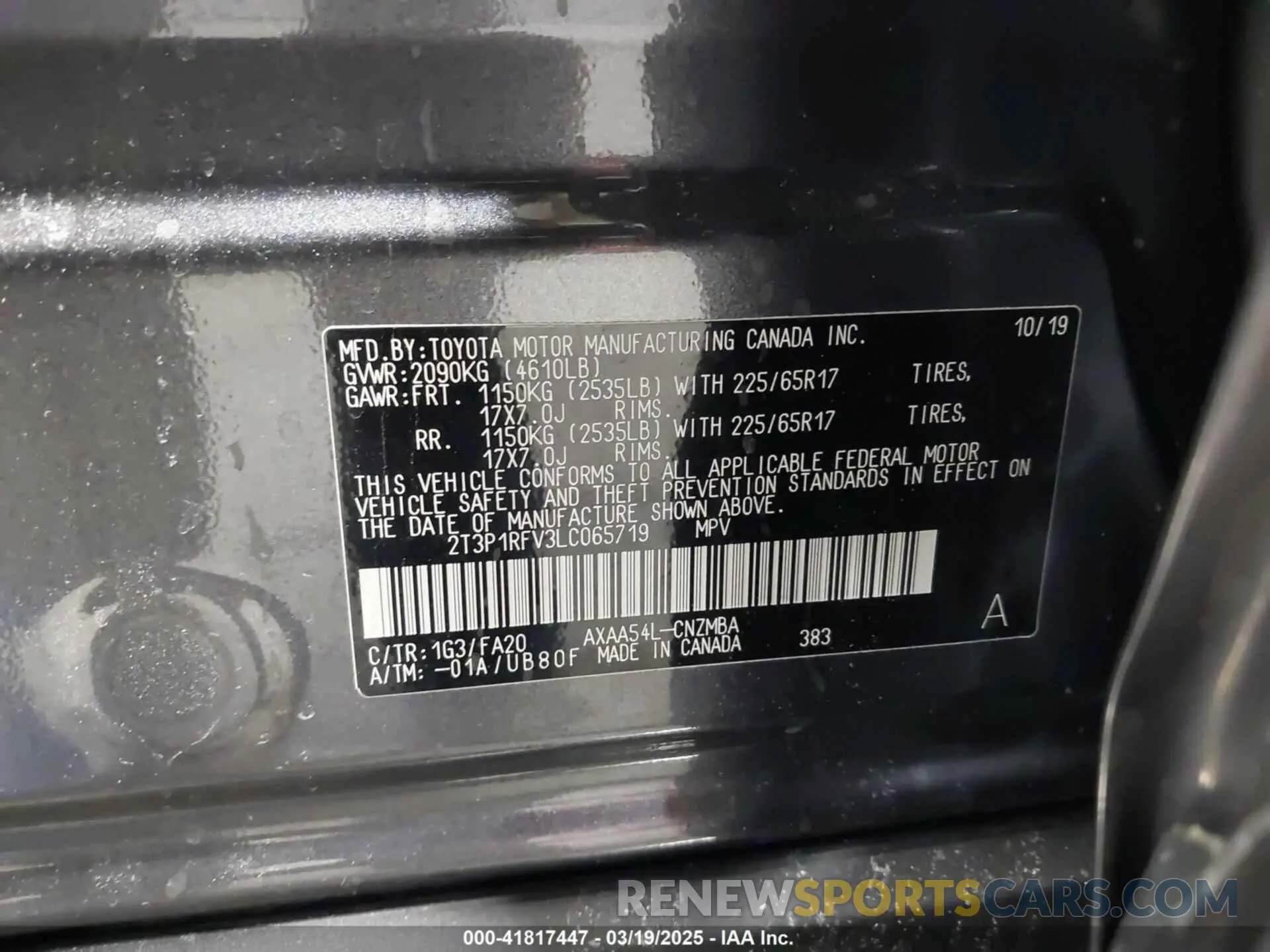 9 Photograph of a damaged car 2T3P1RFV3LC065719 TOYOTA RAV4 2020