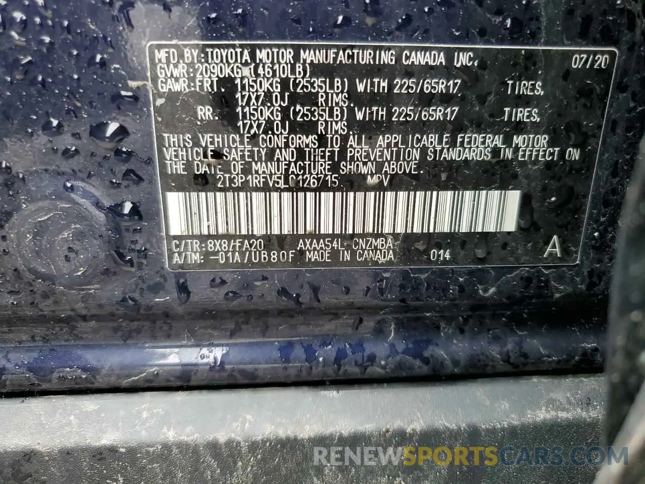 13 Photograph of a damaged car 2T3P1RFV5LC126715 TOYOTA RAV4 2020