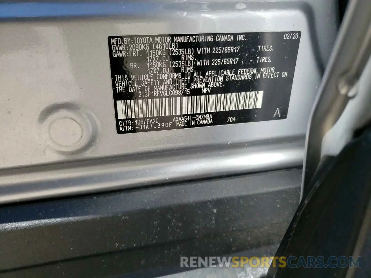 14 Photograph of a damaged car 2T3P1RFV6LC098715 TOYOTA RAV4 2020