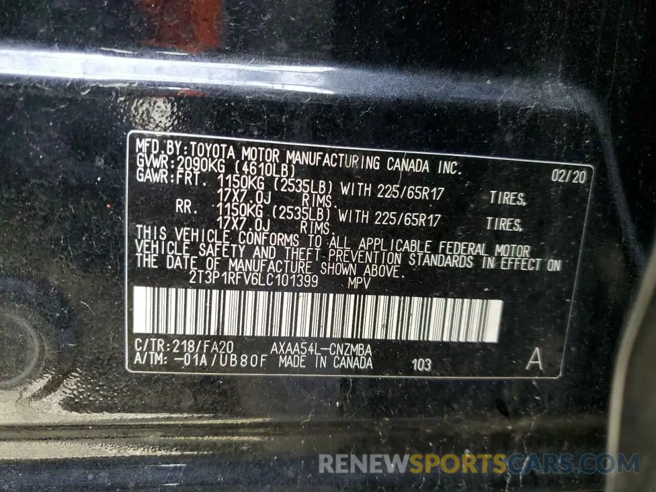15 Photograph of a damaged car 2T3P1RFV6LC101399 TOYOTA RAV4 2020