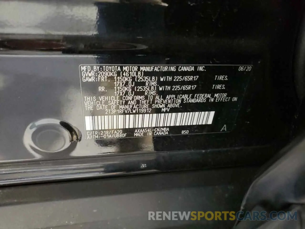 14 Photograph of a damaged car 2T3P1RFV7LW119912 TOYOTA RAV4 2020