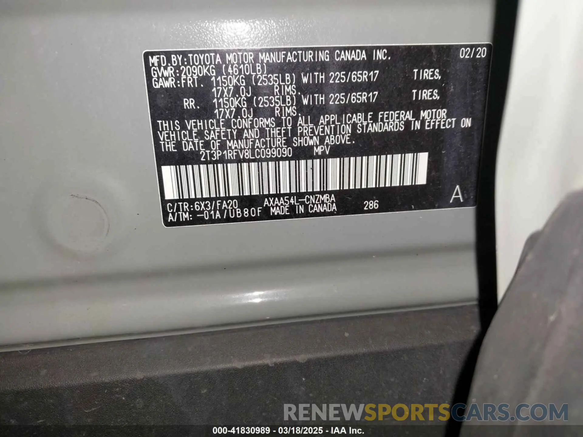 9 Photograph of a damaged car 2T3P1RFV8LC099090 TOYOTA RAV4 2020