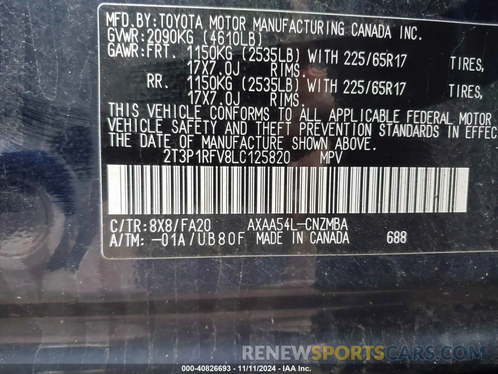 9 Photograph of a damaged car 2T3P1RFV8LC125820 TOYOTA RAV4 2020