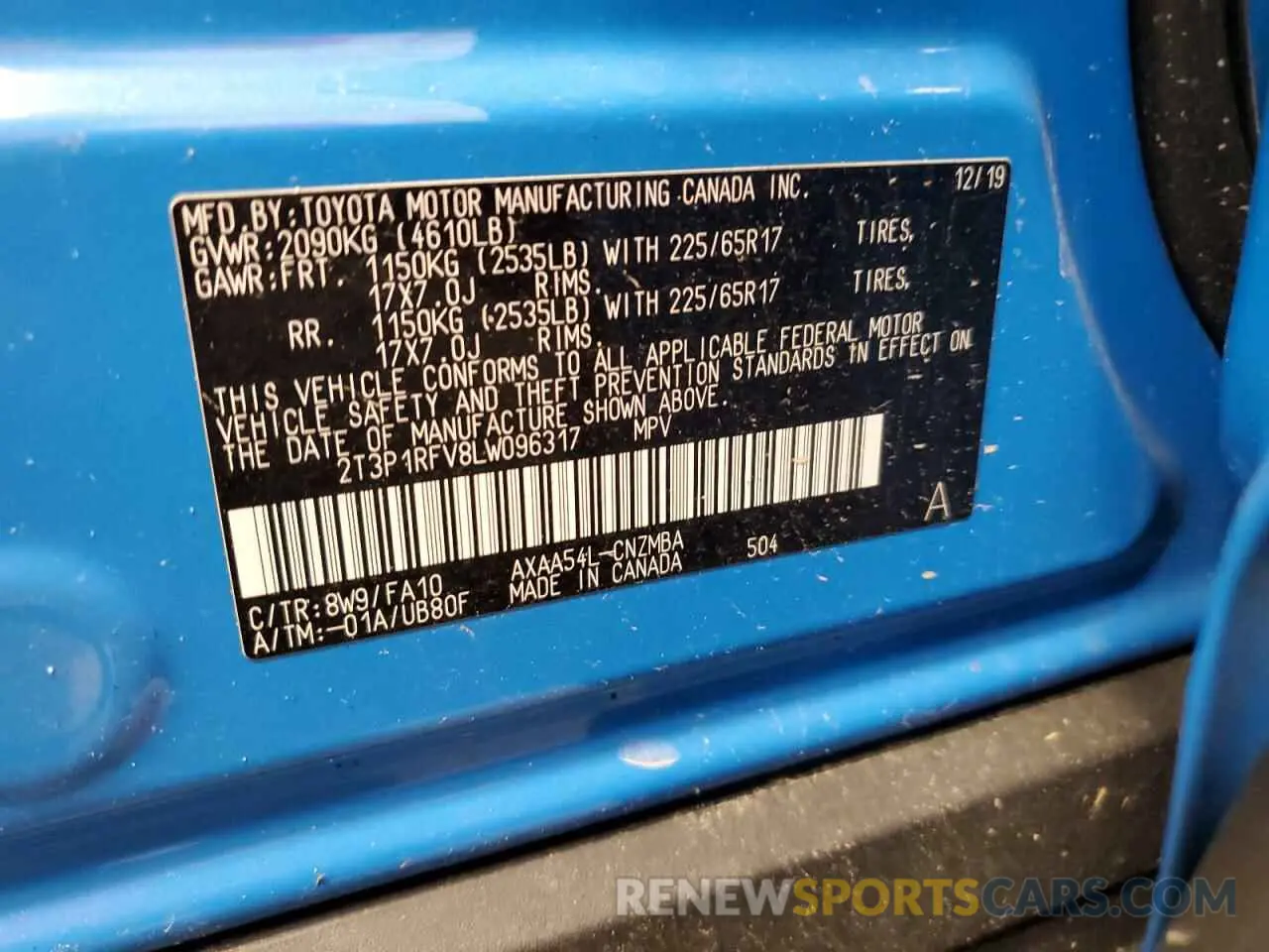 14 Photograph of a damaged car 2T3P1RFV8LW096317 TOYOTA RAV4 2020