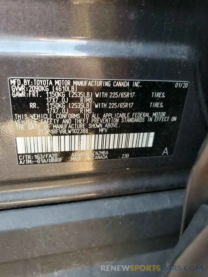 13 Photograph of a damaged car 2T3P1RFV8LW102388 TOYOTA RAV4 2020