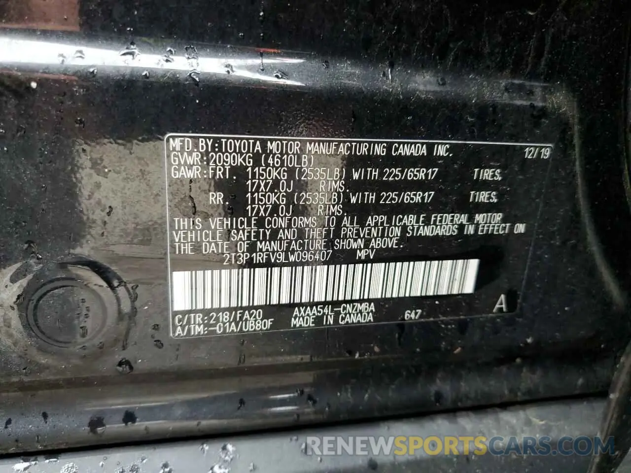 14 Photograph of a damaged car 2T3P1RFV9LW096407 TOYOTA RAV4 2020