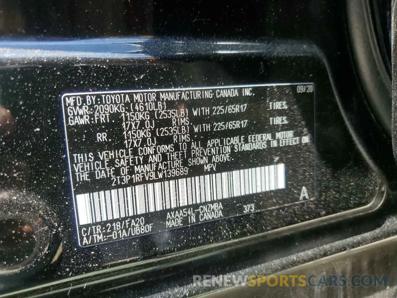 14 Photograph of a damaged car 2T3P1RFV9LW139689 TOYOTA RAV4 2020