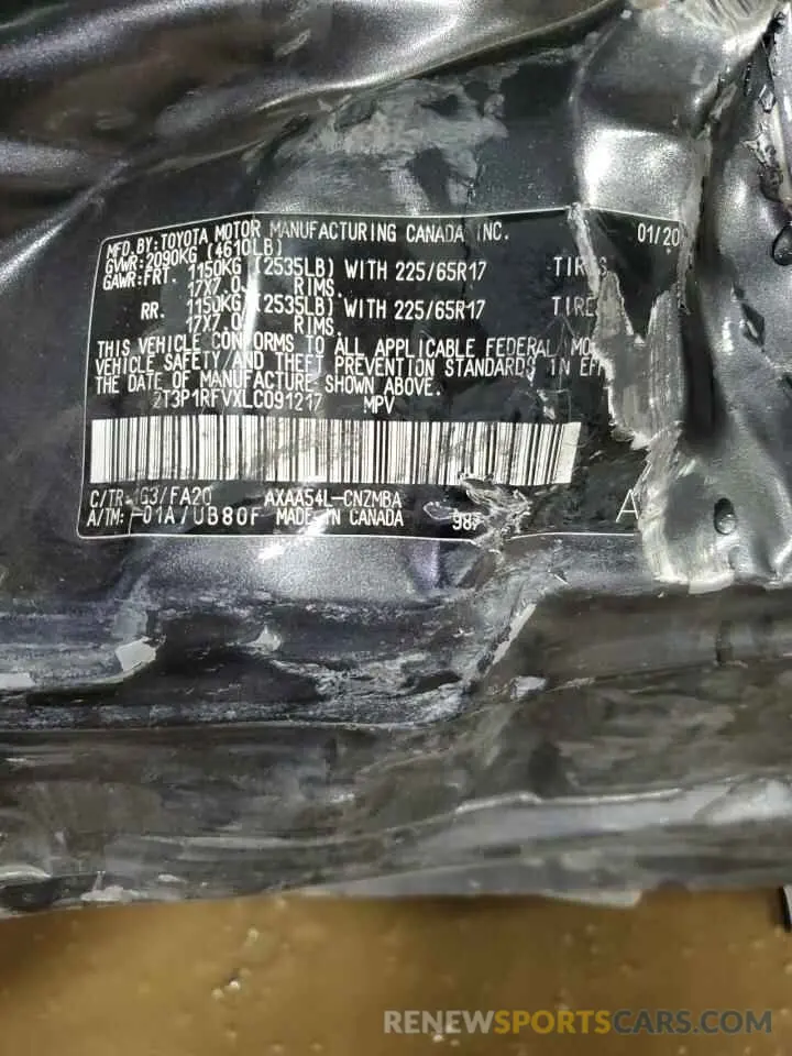 13 Photograph of a damaged car 2T3P1RFVXLC091217 TOYOTA RAV4 2020