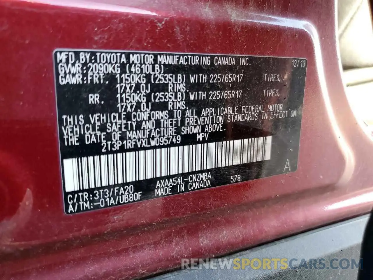 14 Photograph of a damaged car 2T3P1RFVXLW095749 TOYOTA RAV4 2020