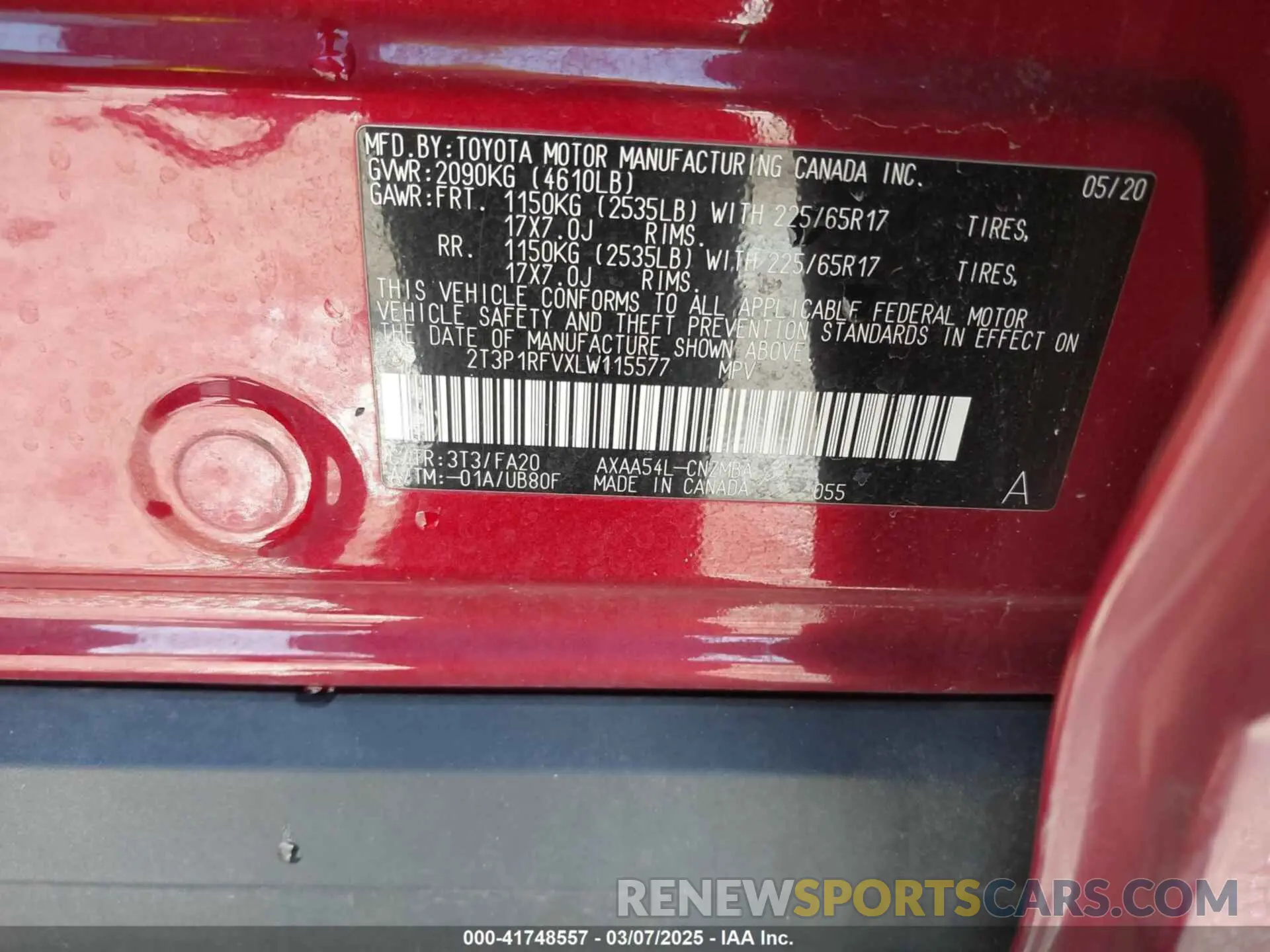9 Photograph of a damaged car 2T3P1RFVXLW115577 TOYOTA RAV4 2020