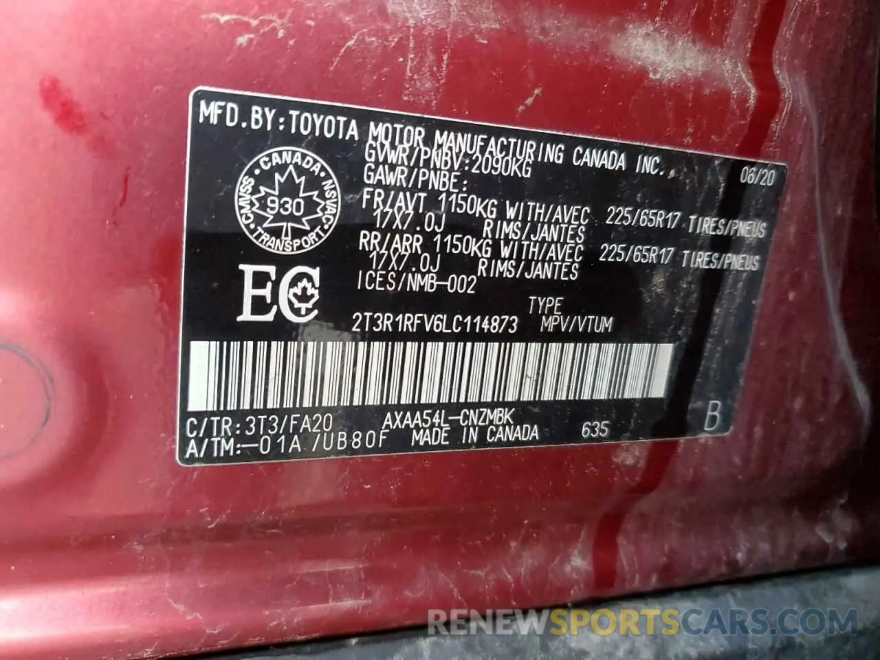 13 Photograph of a damaged car 2T3R1RFV6LC114873 TOYOTA RAV4 2020