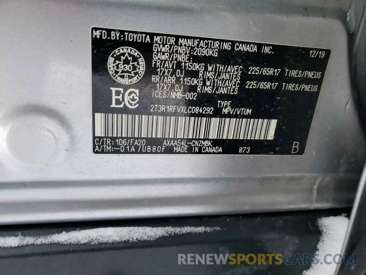 13 Photograph of a damaged car 2T3R1RFVXLC084292 TOYOTA RAV4 2020