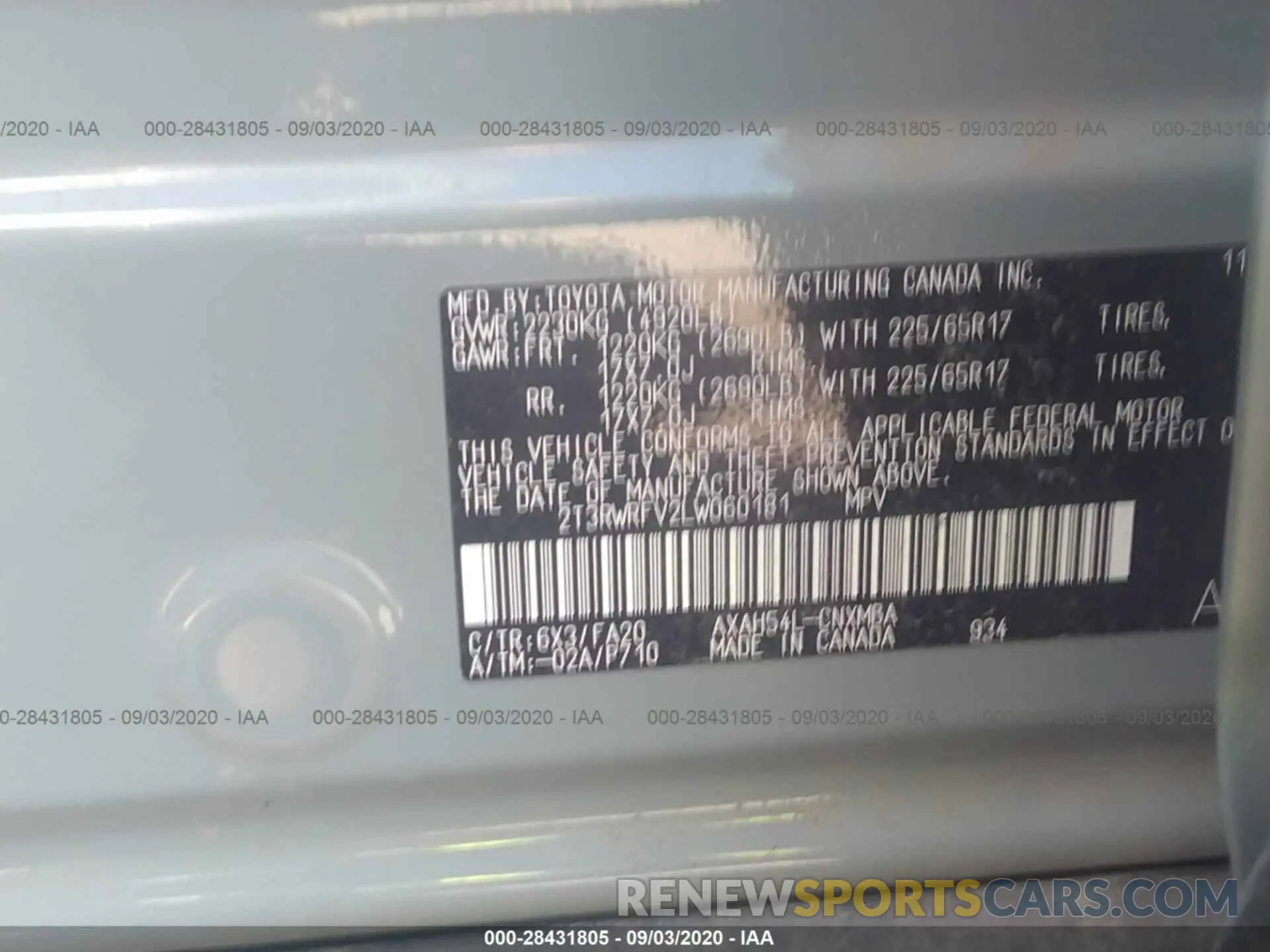 9 Photograph of a damaged car 2T3RWRFV2LW060181 TOYOTA RAV4 2020