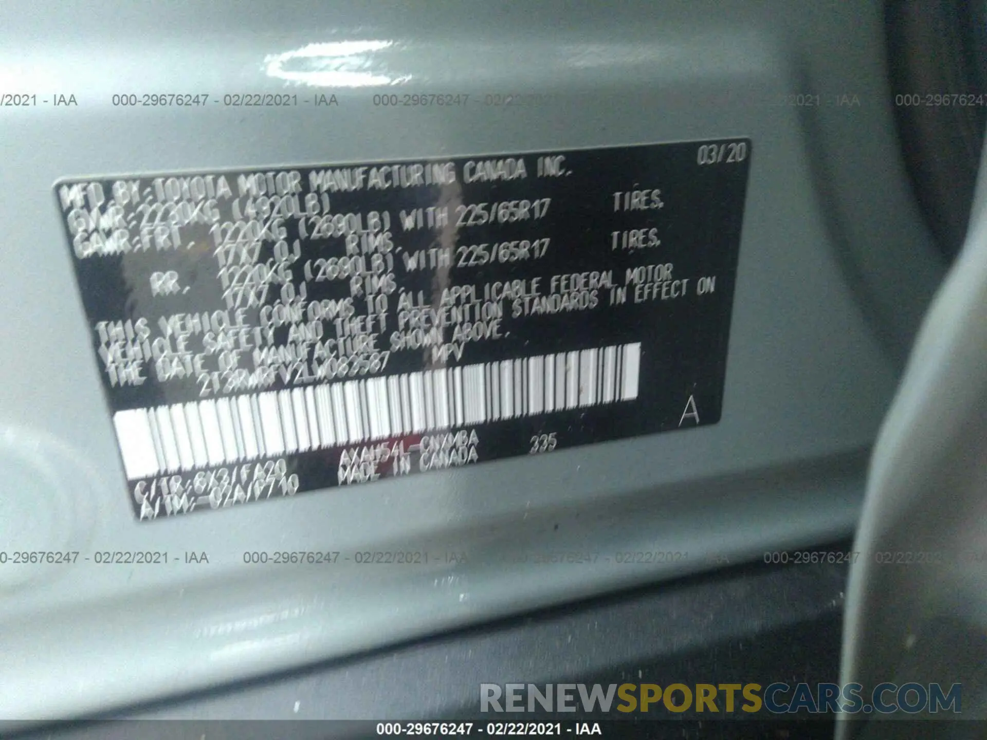 9 Photograph of a damaged car 2T3RWRFV2LW083587 TOYOTA RAV4 2020