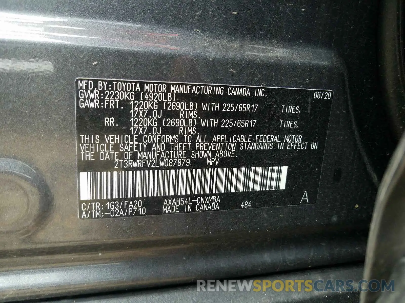 10 Photograph of a damaged car 2T3RWRFV2LW087879 TOYOTA RAV4 2020
