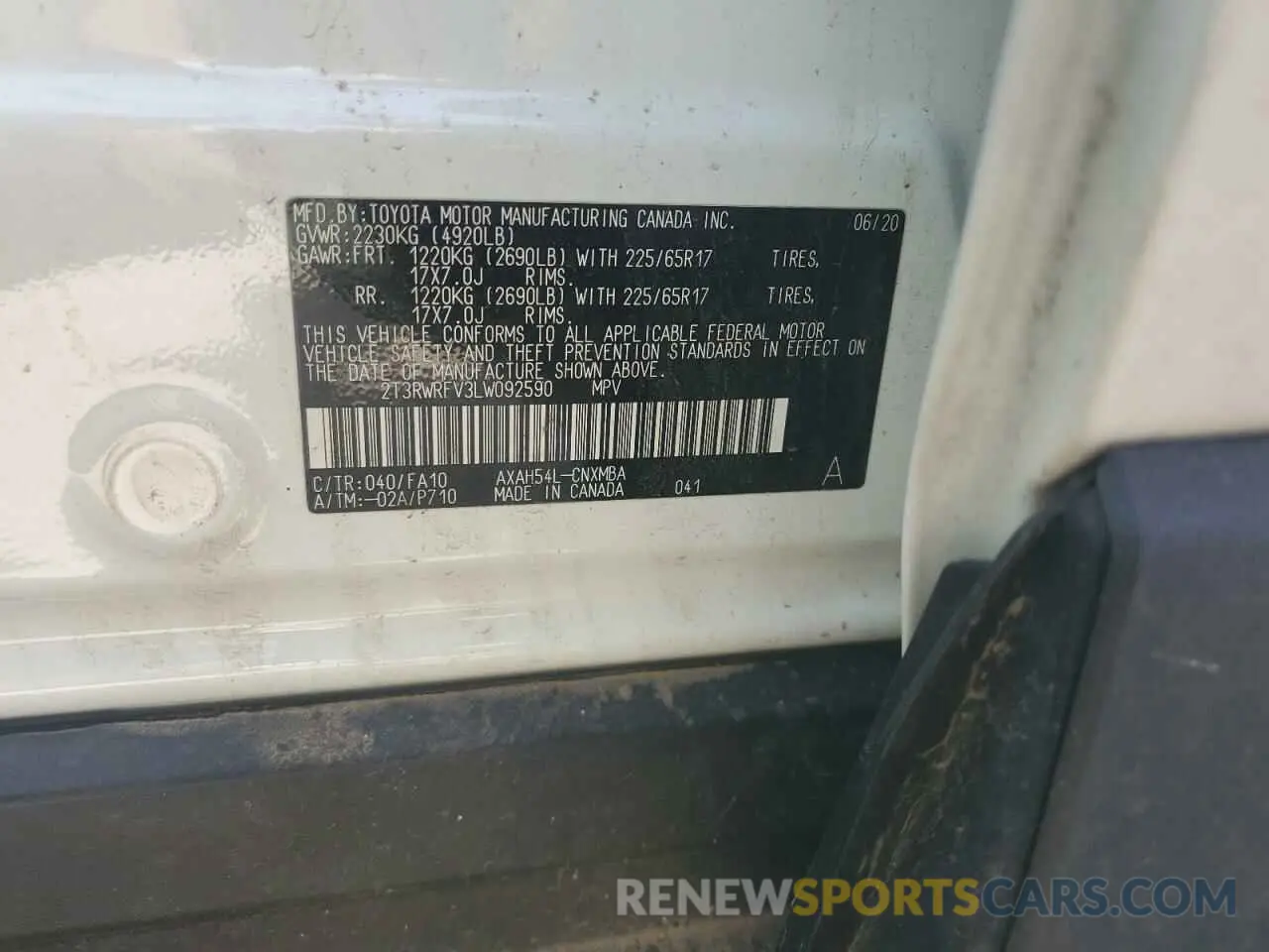 13 Photograph of a damaged car 2T3RWRFV3LW092590 TOYOTA RAV4 2020