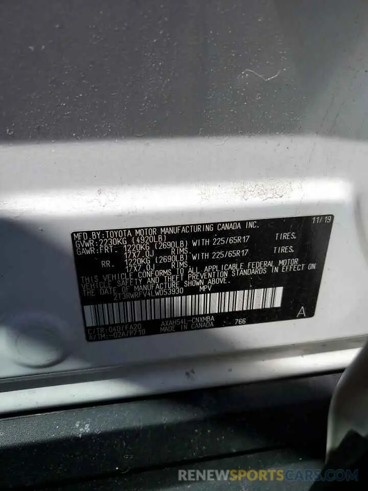 13 Photograph of a damaged car 2T3RWRFV4LW053930 TOYOTA RAV4 2020
