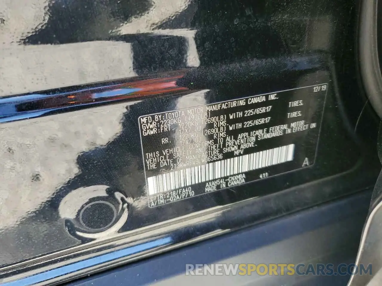 13 Photograph of a damaged car 2T3RWRFV9LW065636 TOYOTA RAV4 2020