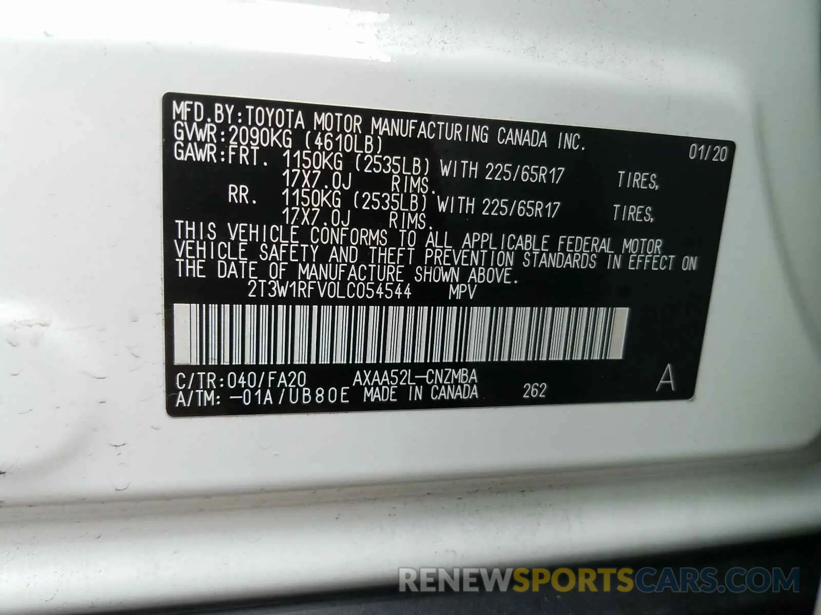 10 Photograph of a damaged car 2T3W1RFV0LC054544 TOYOTA RAV4 2020