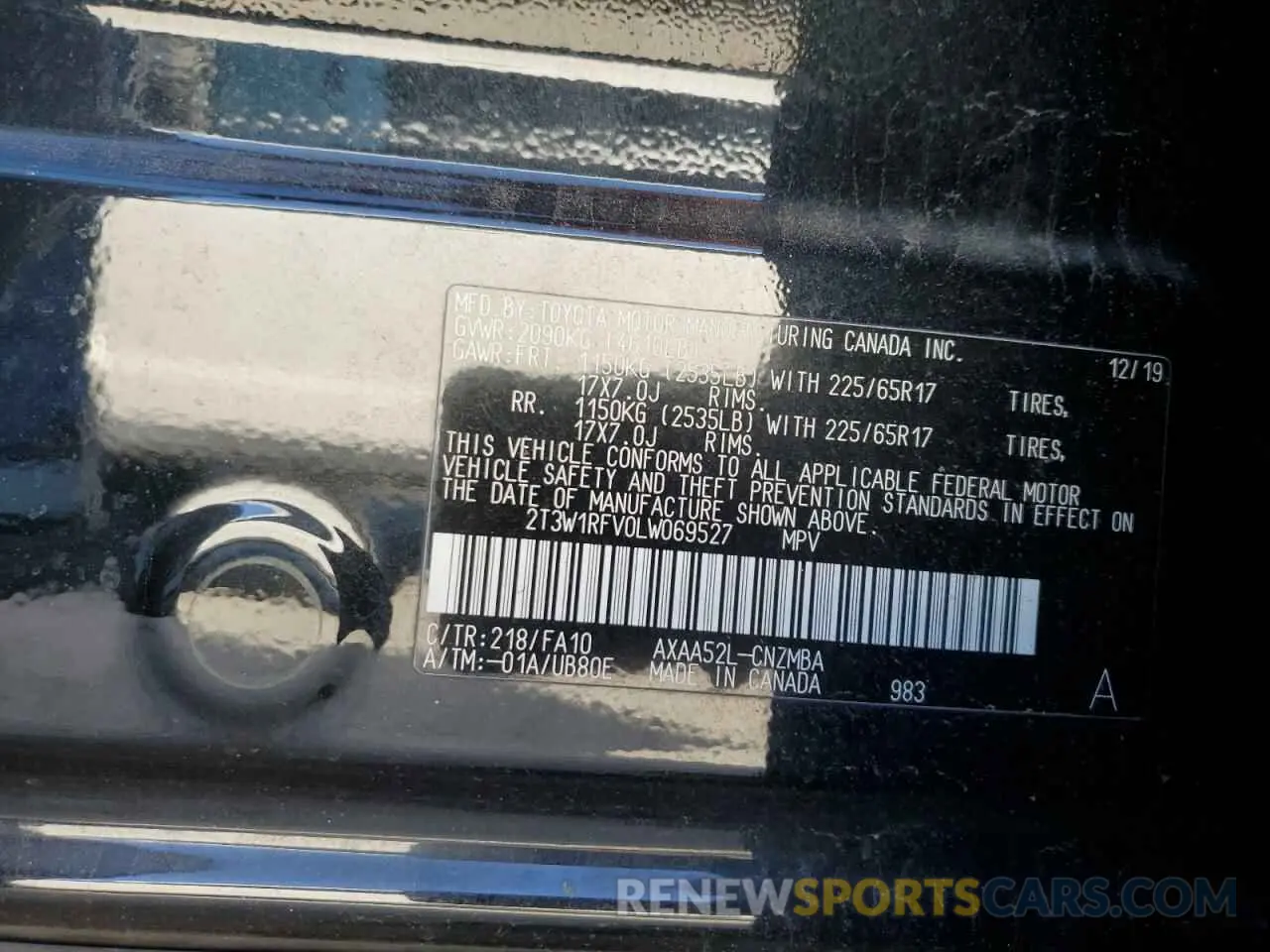13 Photograph of a damaged car 2T3W1RFV0LW069527 TOYOTA RAV4 2020
