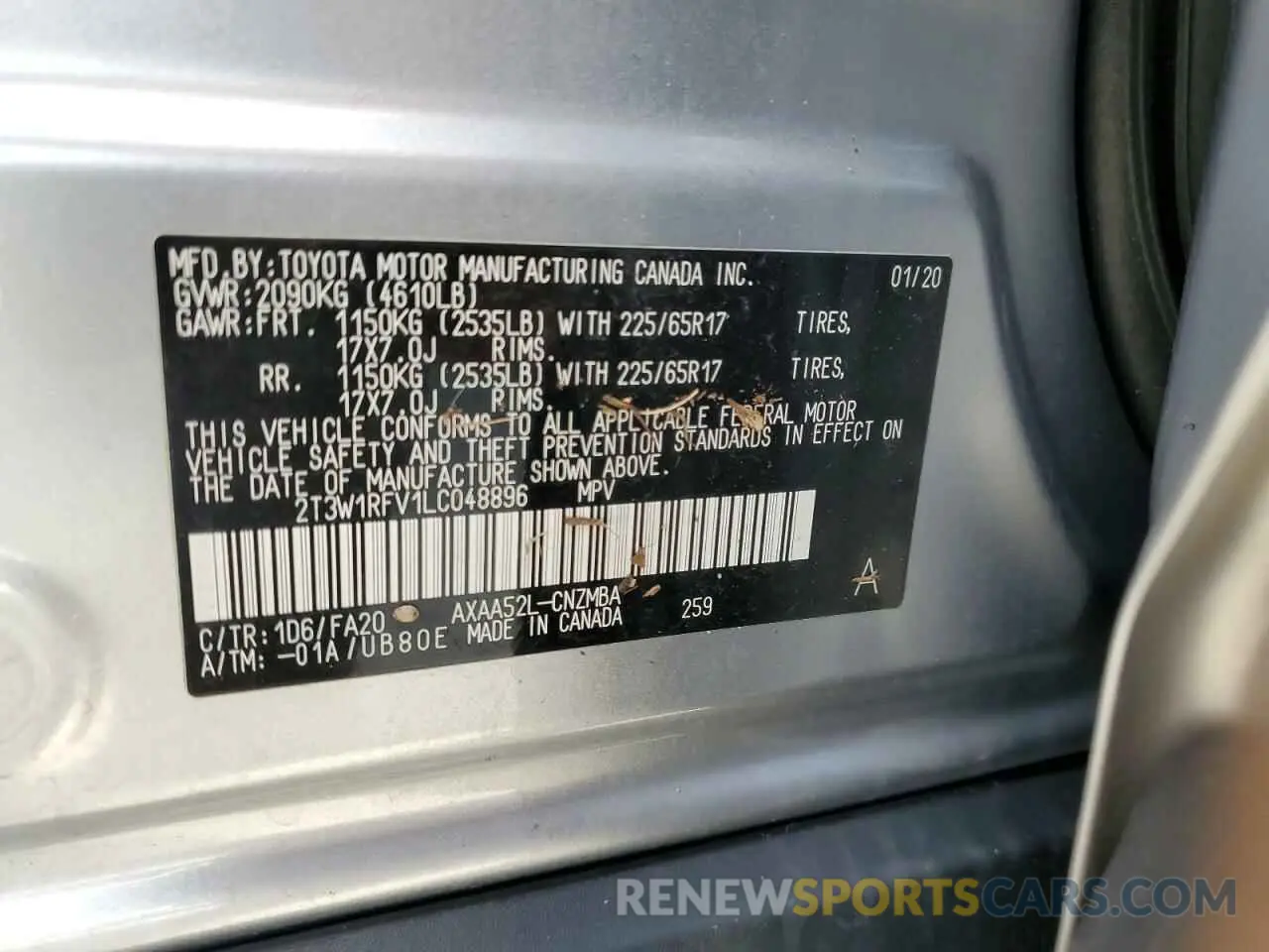 14 Photograph of a damaged car 2T3W1RFV1LC048896 TOYOTA RAV4 2020