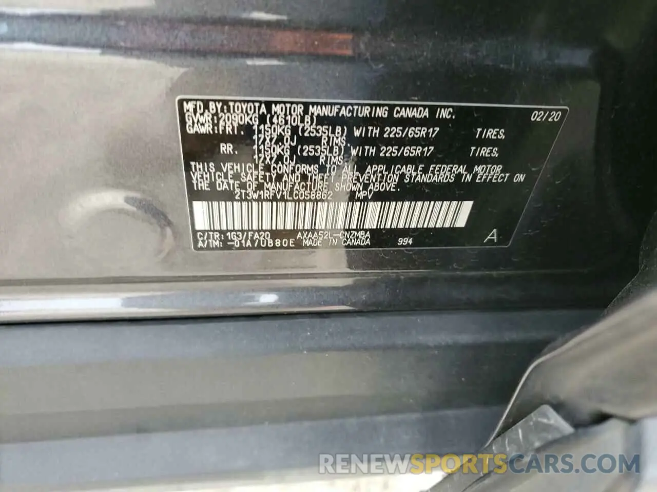 14 Photograph of a damaged car 2T3W1RFV1LC058862 TOYOTA RAV4 2020