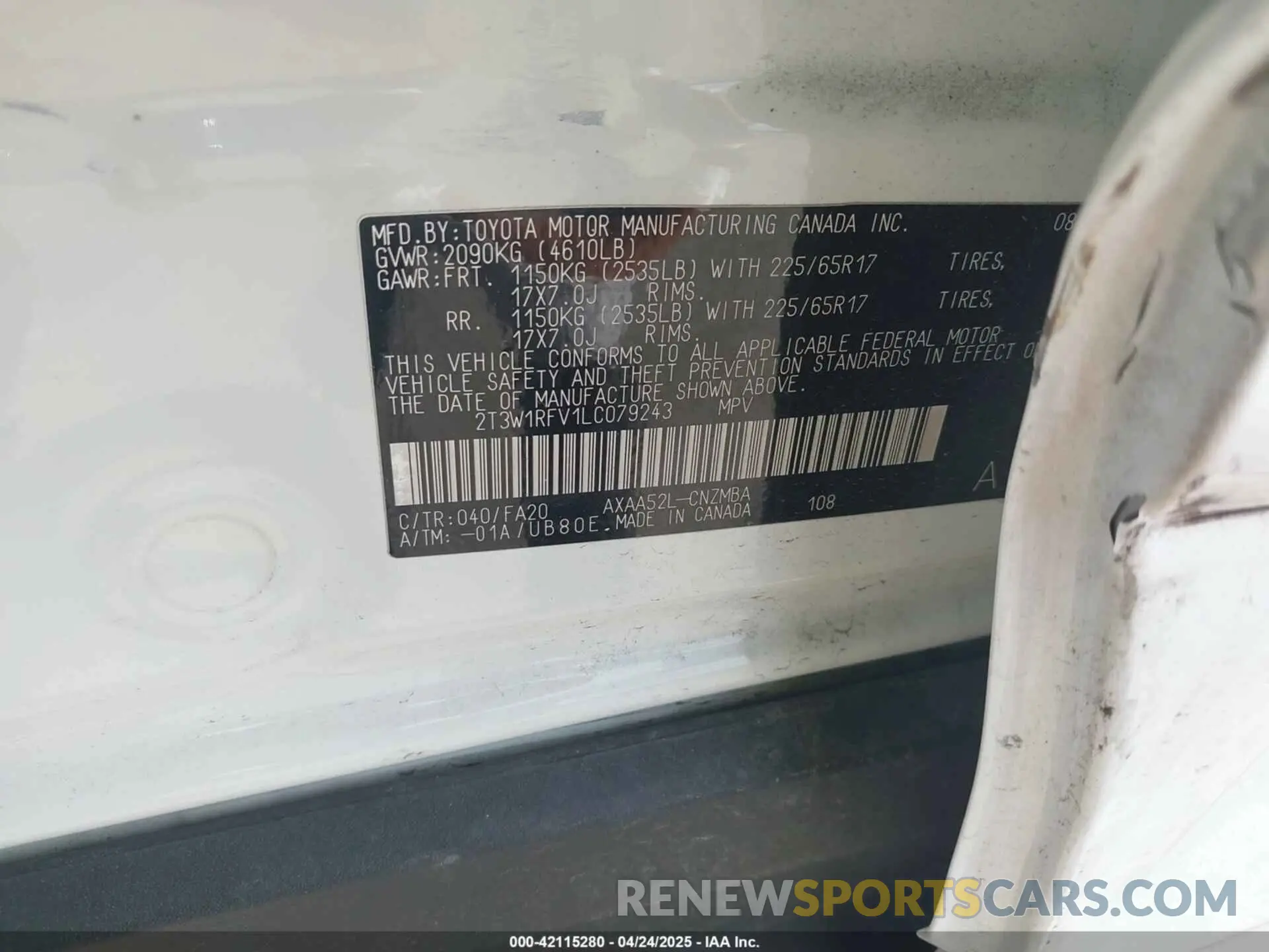 9 Photograph of a damaged car 2T3W1RFV1LC079243 TOYOTA RAV4 2020