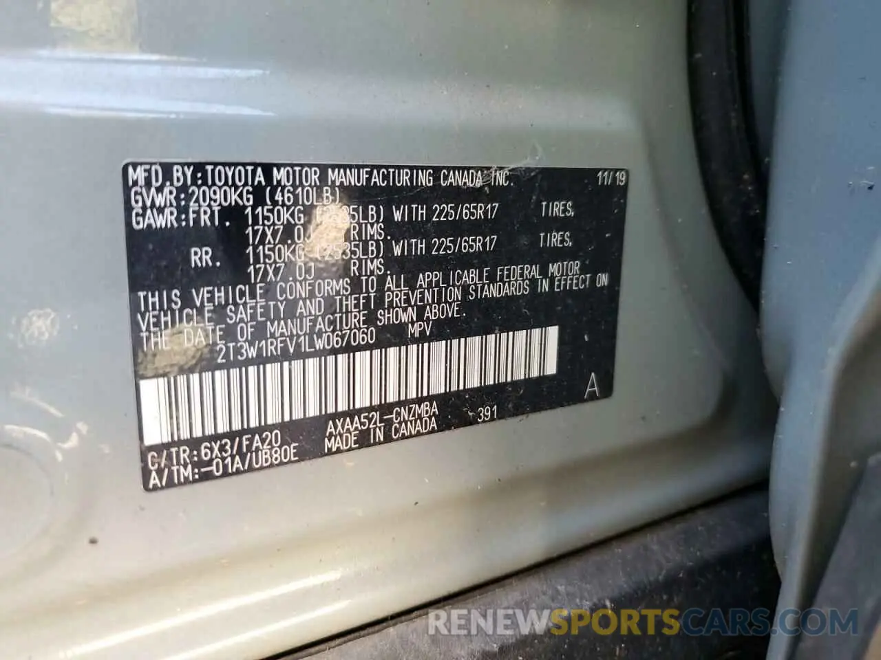 12 Photograph of a damaged car 2T3W1RFV1LW067060 TOYOTA RAV4 2020