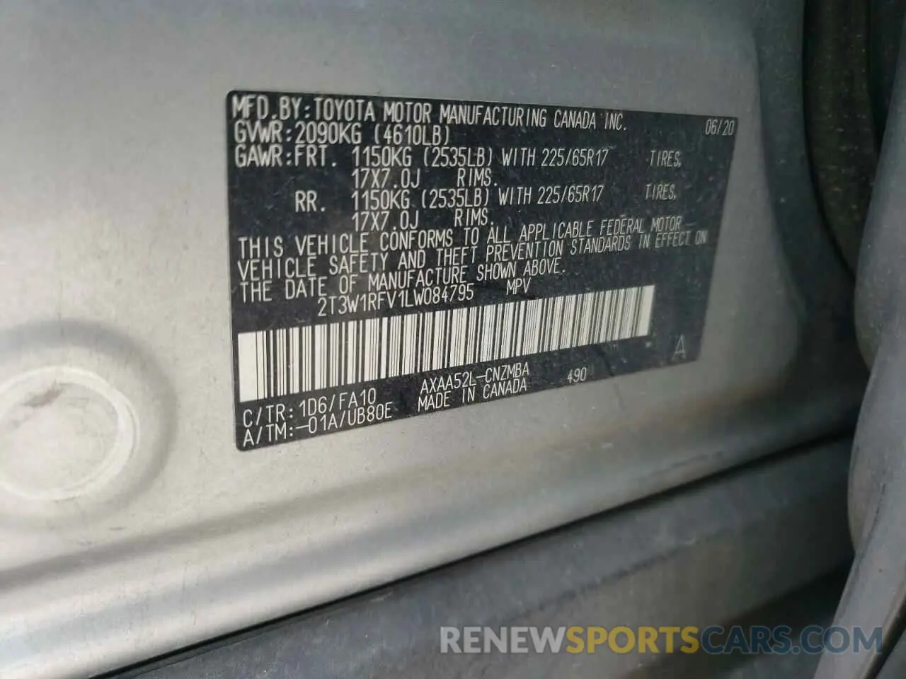 13 Photograph of a damaged car 2T3W1RFV1LW084795 TOYOTA RAV4 2020