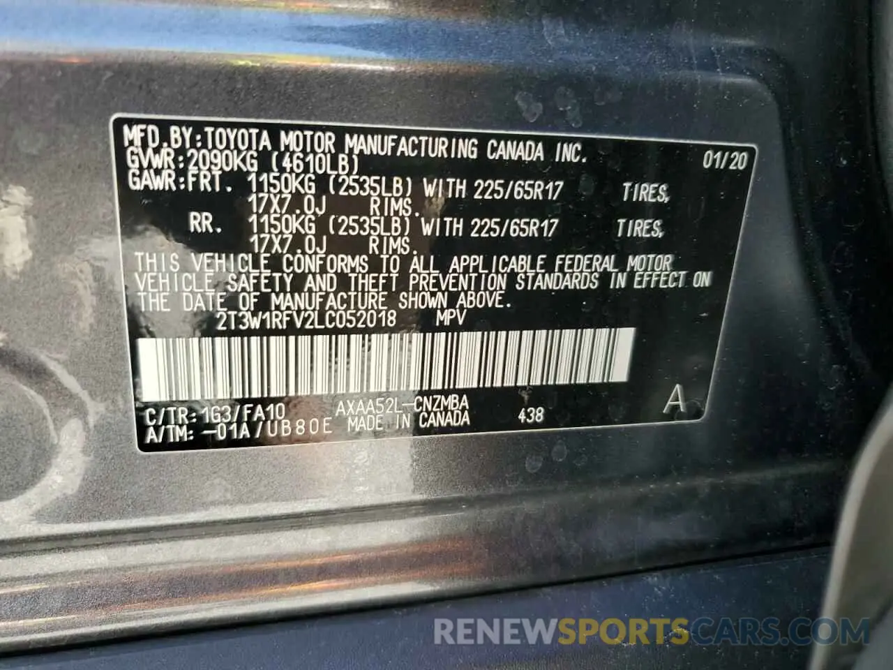 14 Photograph of a damaged car 2T3W1RFV2LC052018 TOYOTA RAV4 2020