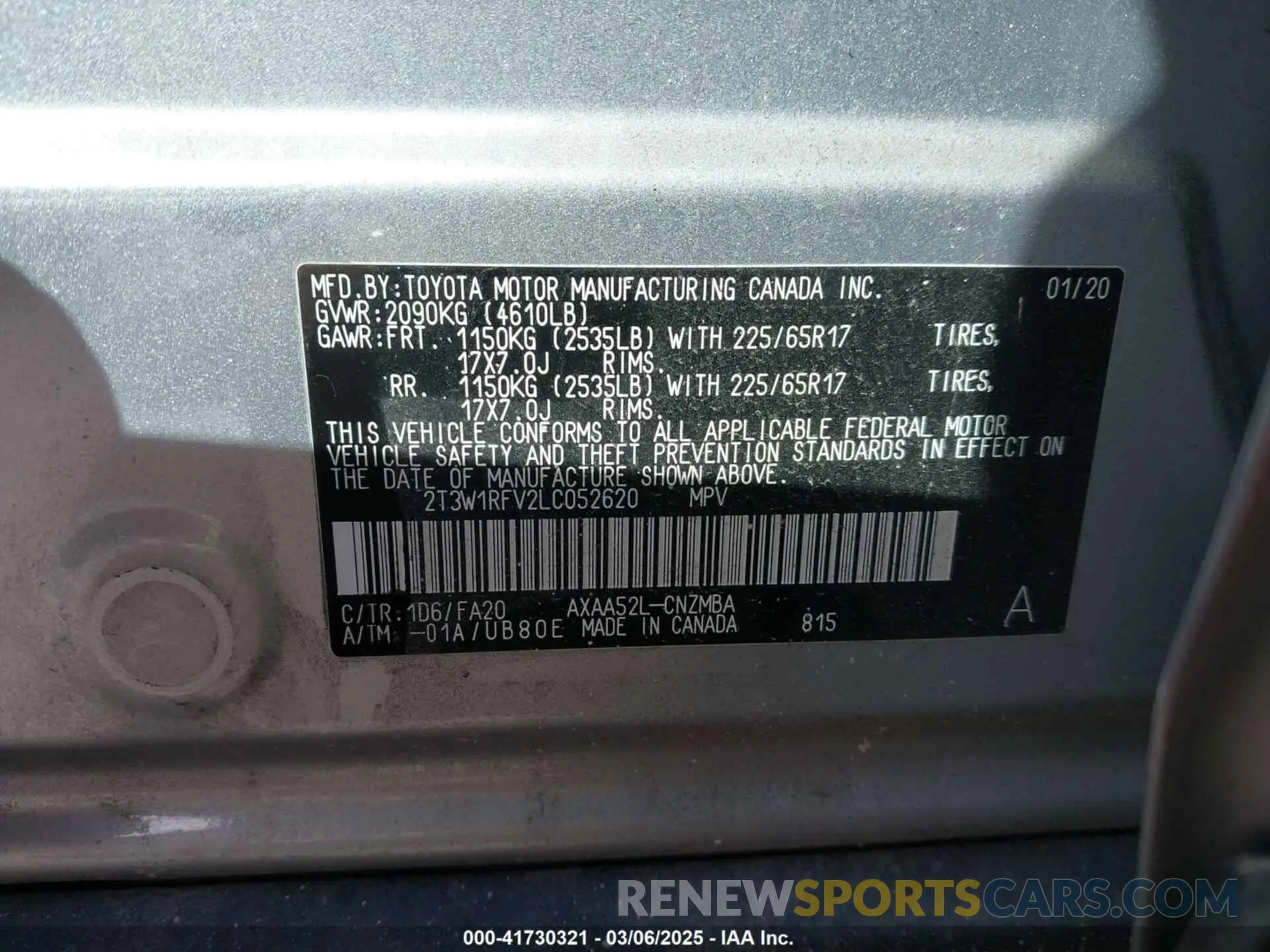 9 Photograph of a damaged car 2T3W1RFV2LC052620 TOYOTA RAV4 2020