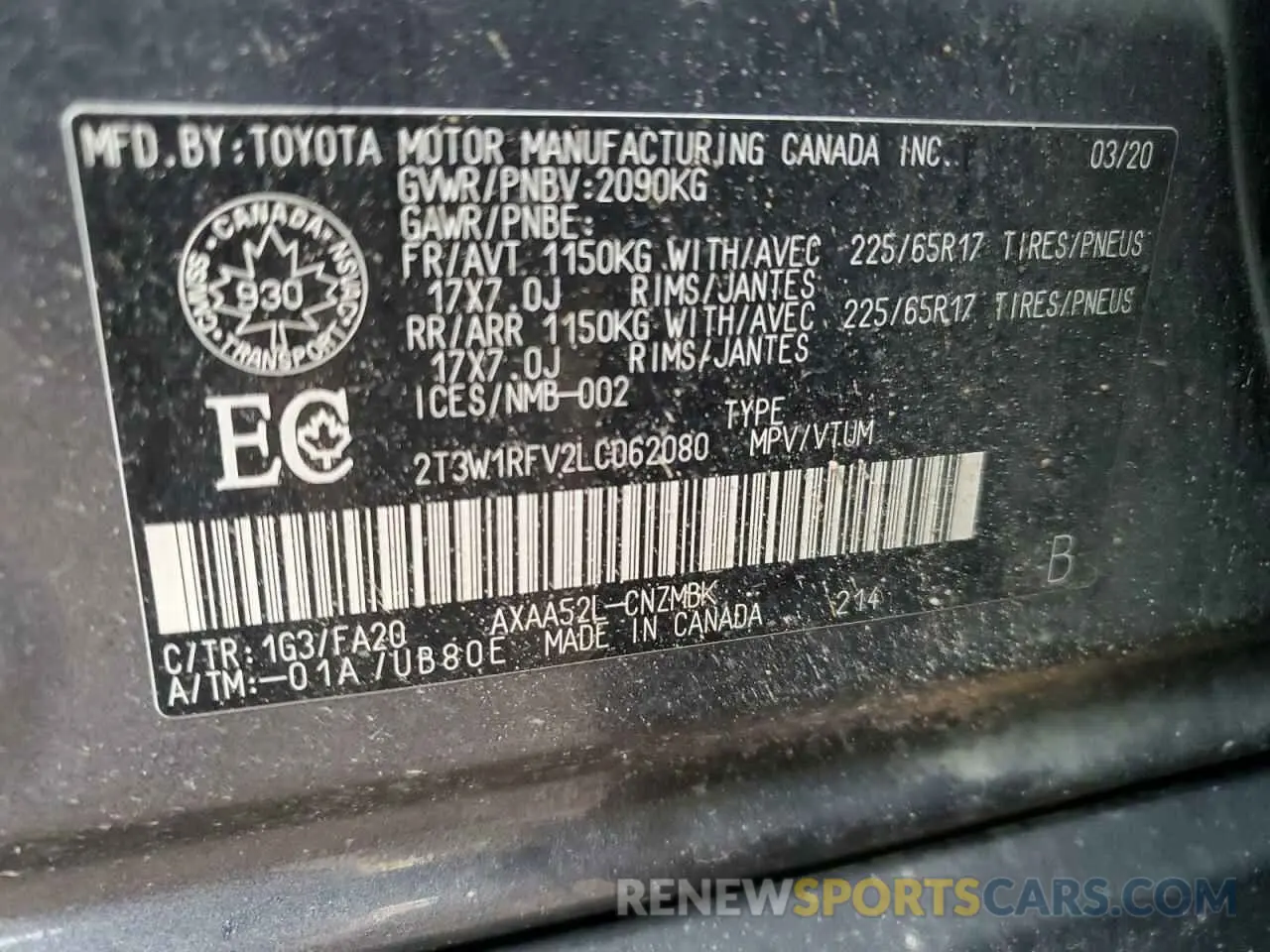 13 Photograph of a damaged car 2T3W1RFV2LC062080 TOYOTA RAV4 2020