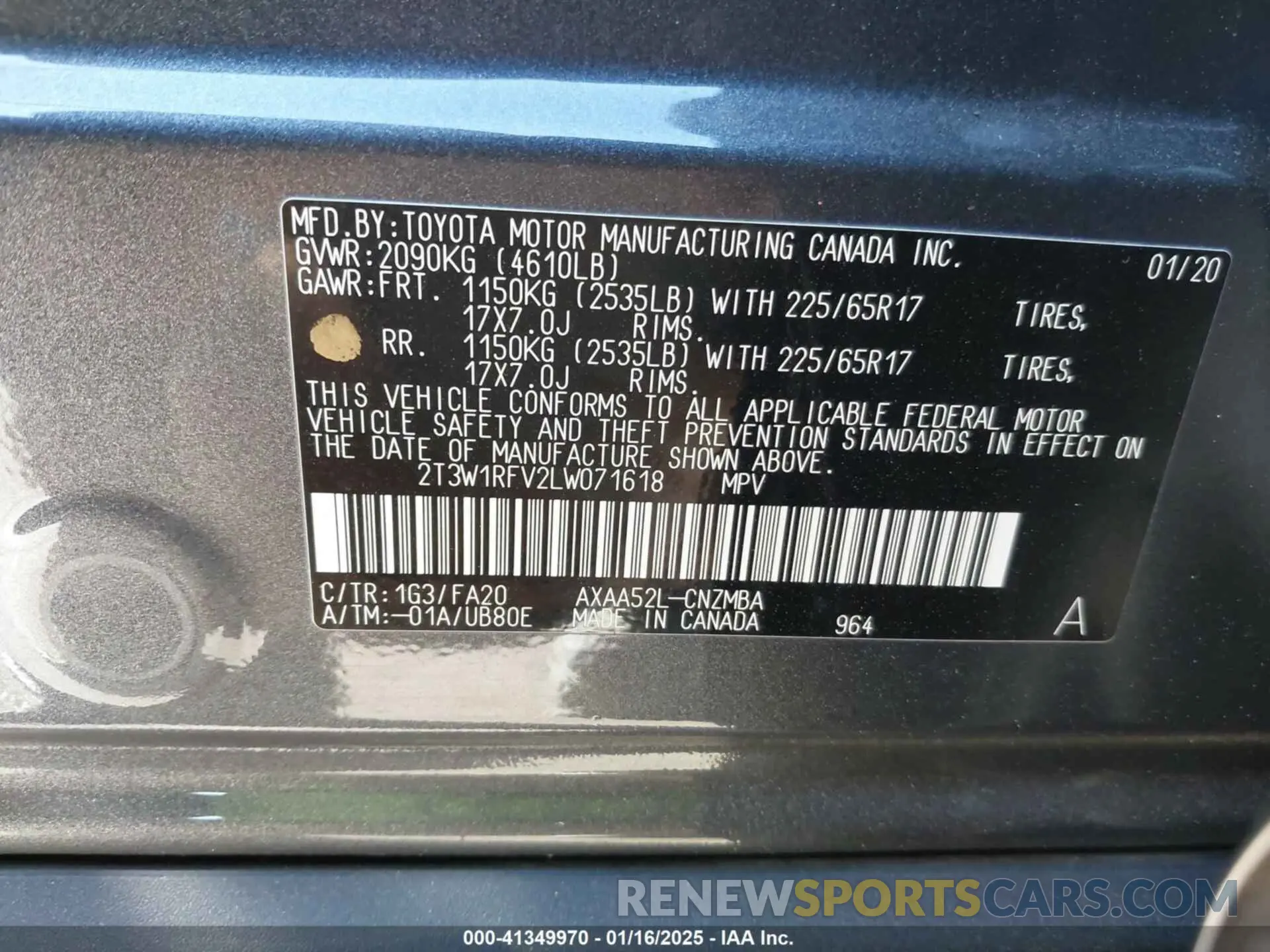 9 Photograph of a damaged car 2T3W1RFV2LW071618 TOYOTA RAV4 2020