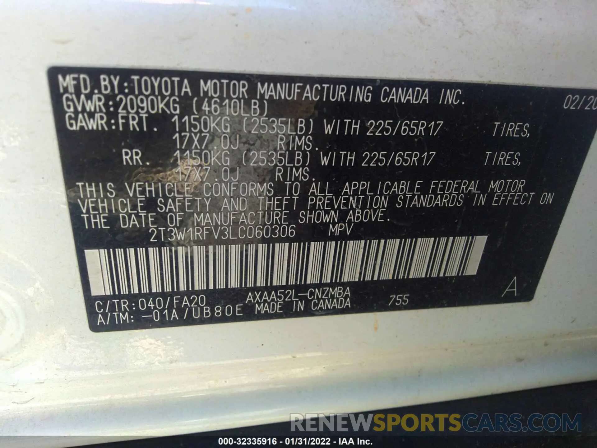 9 Photograph of a damaged car 2T3W1RFV3LC060306 TOYOTA RAV4 2020