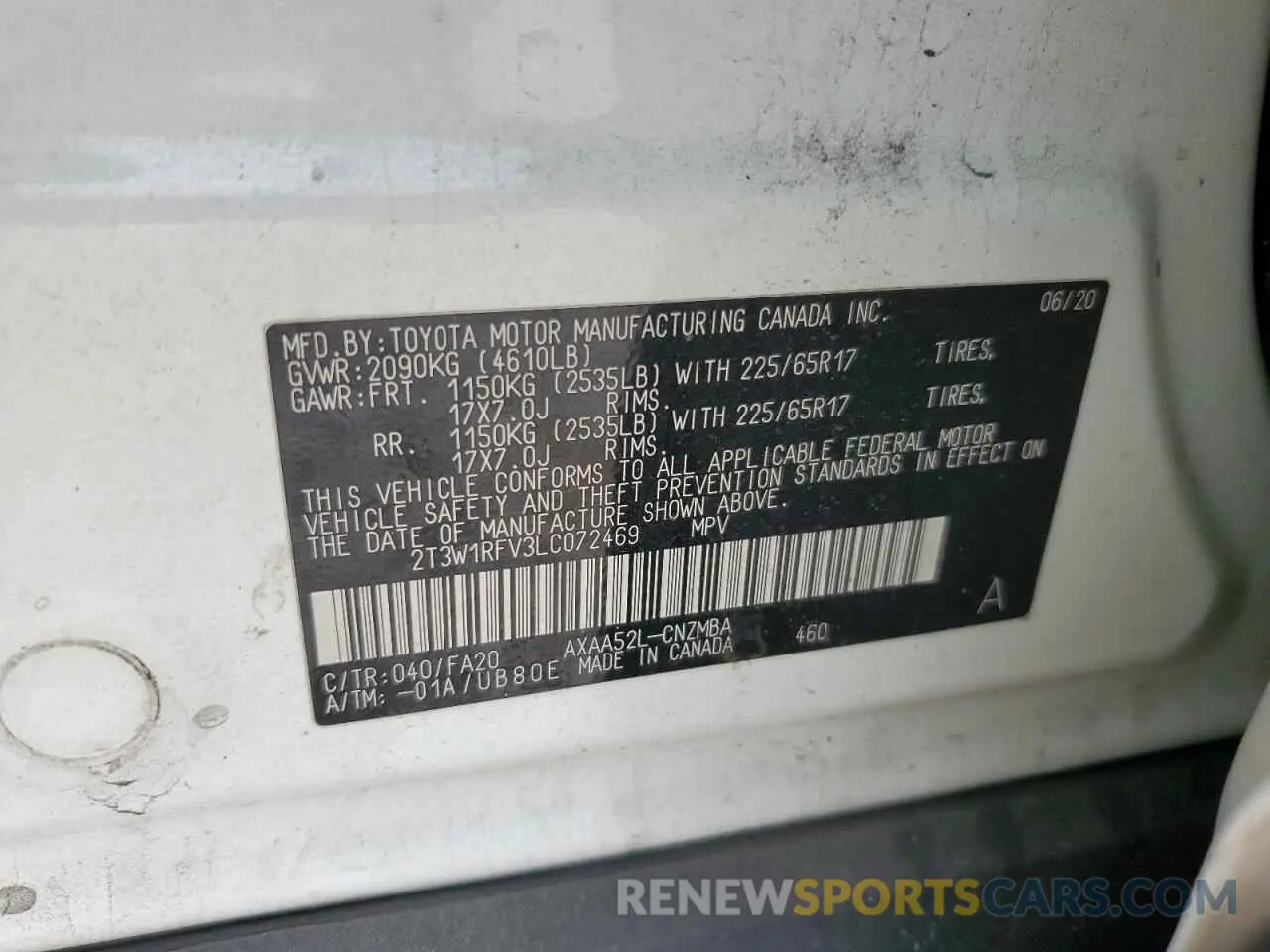 14 Photograph of a damaged car 2T3W1RFV3LC072469 TOYOTA RAV4 2020