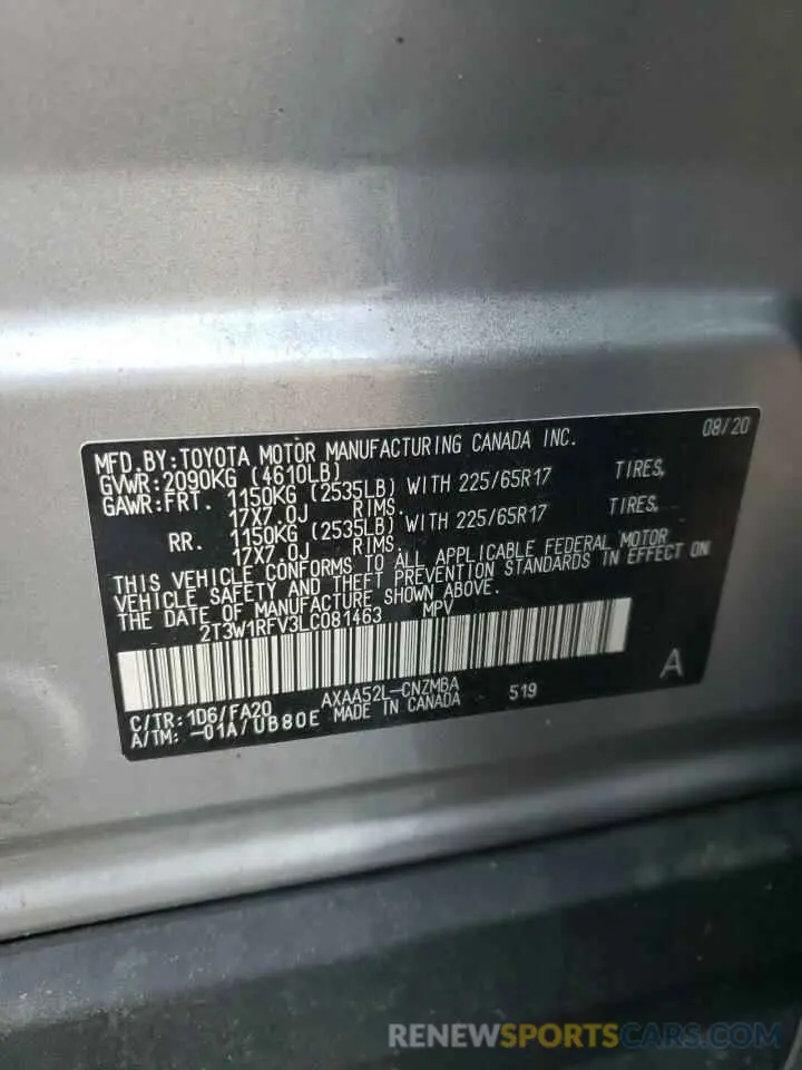14 Photograph of a damaged car 2T3W1RFV3LC081463 TOYOTA RAV4 2020