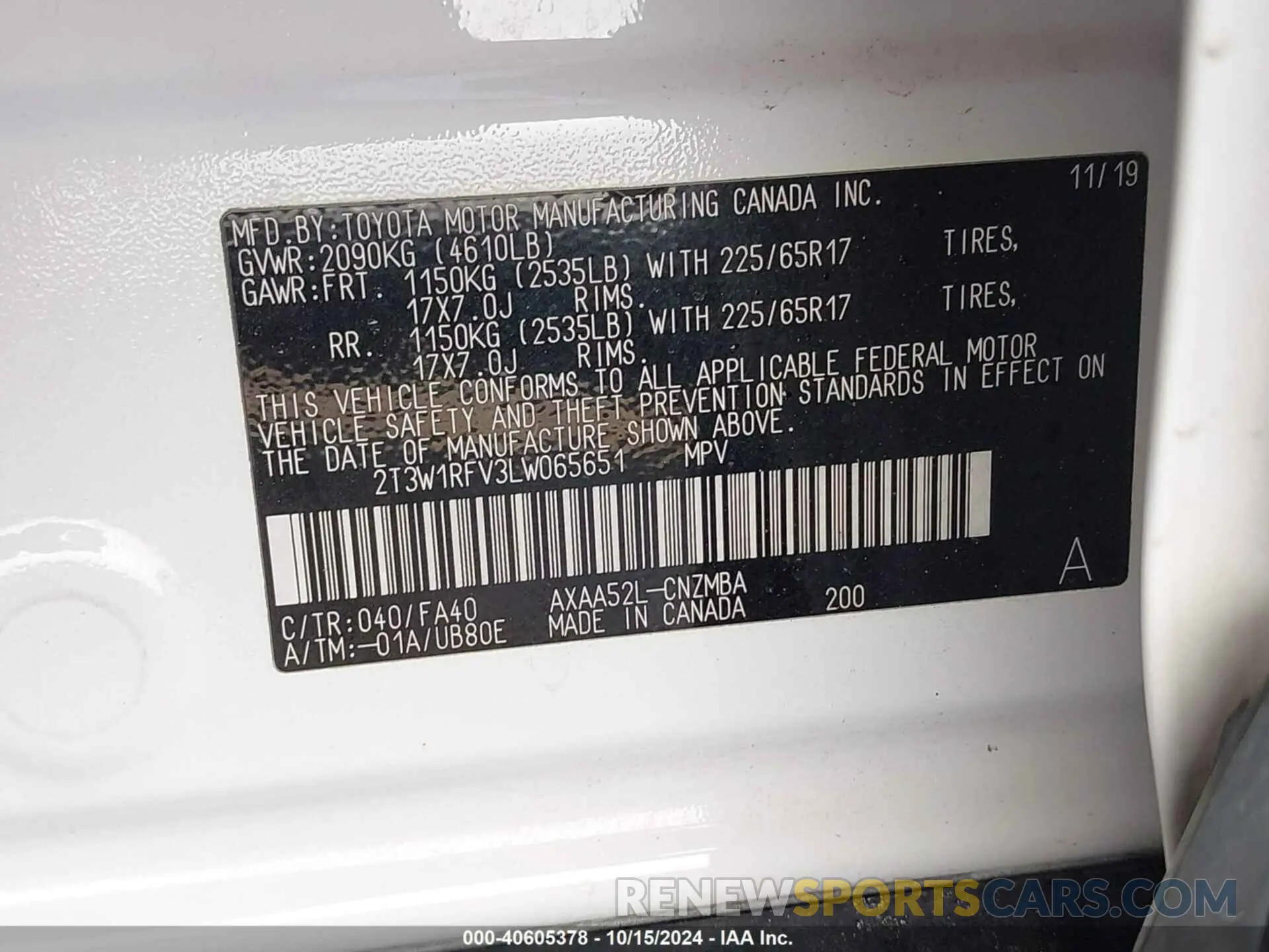 9 Photograph of a damaged car 2T3W1RFV3LW065651 TOYOTA RAV4 2020