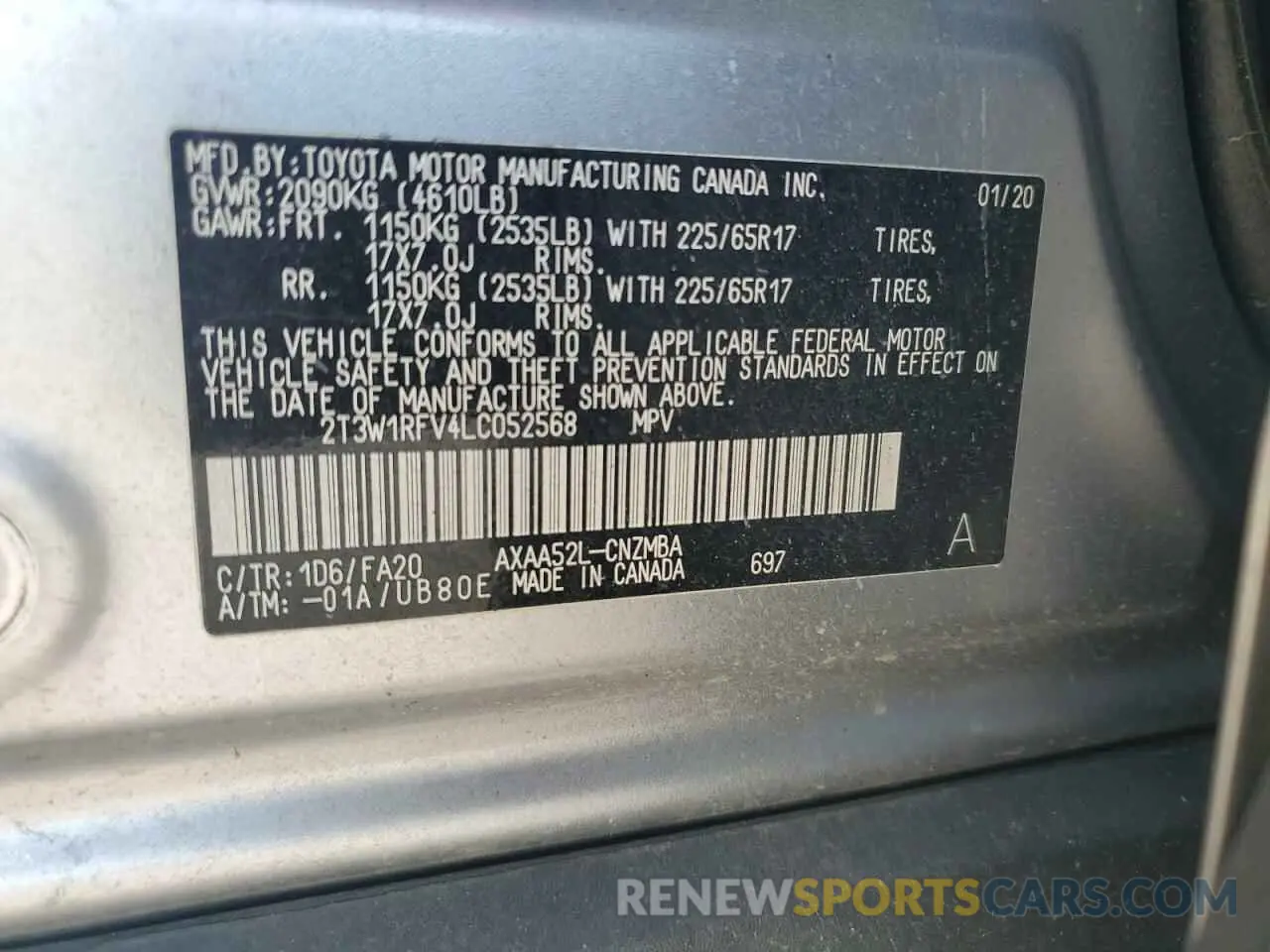 14 Photograph of a damaged car 2T3W1RFV4LC052568 TOYOTA RAV4 2020