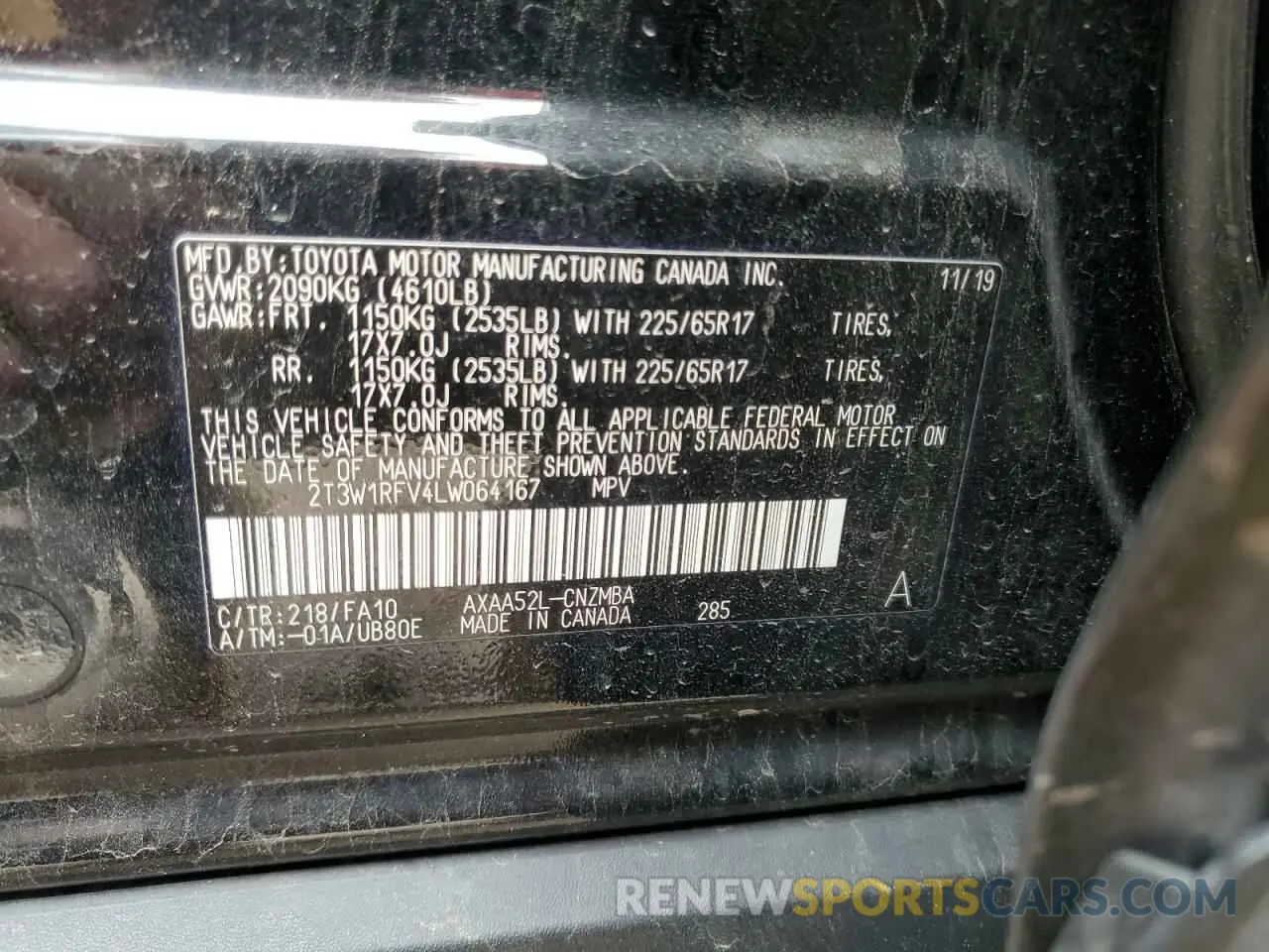 14 Photograph of a damaged car 2T3W1RFV4LW064167 TOYOTA RAV4 2020