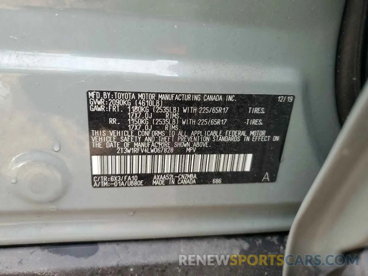 15 Photograph of a damaged car 2T3W1RFV4LW067828 TOYOTA RAV4 2020