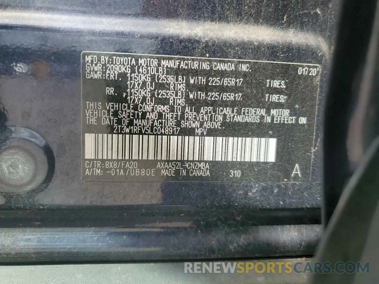 13 Photograph of a damaged car 2T3W1RFV5LC048917 TOYOTA RAV4 2020