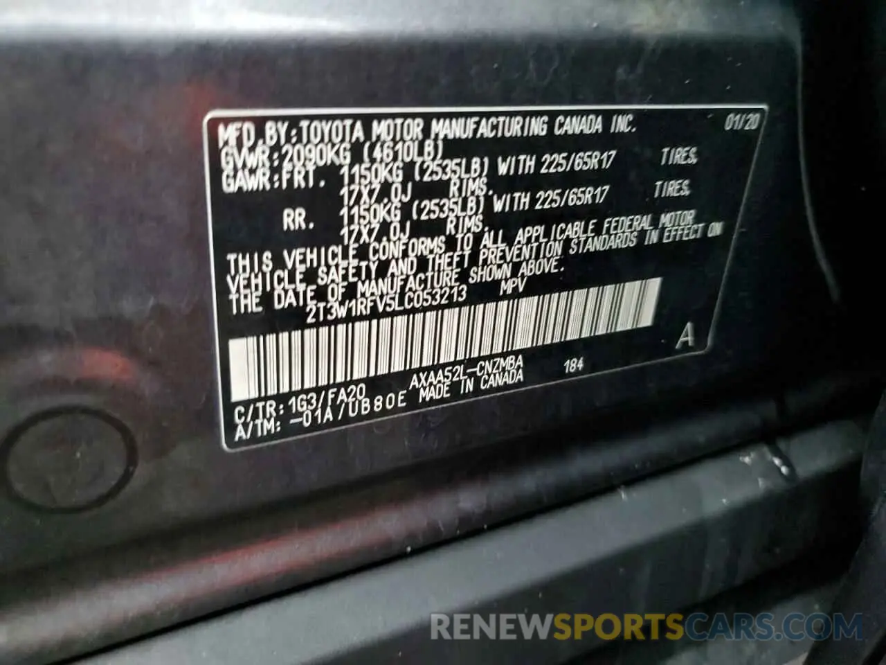 14 Photograph of a damaged car 2T3W1RFV5LC053213 TOYOTA RAV4 2020