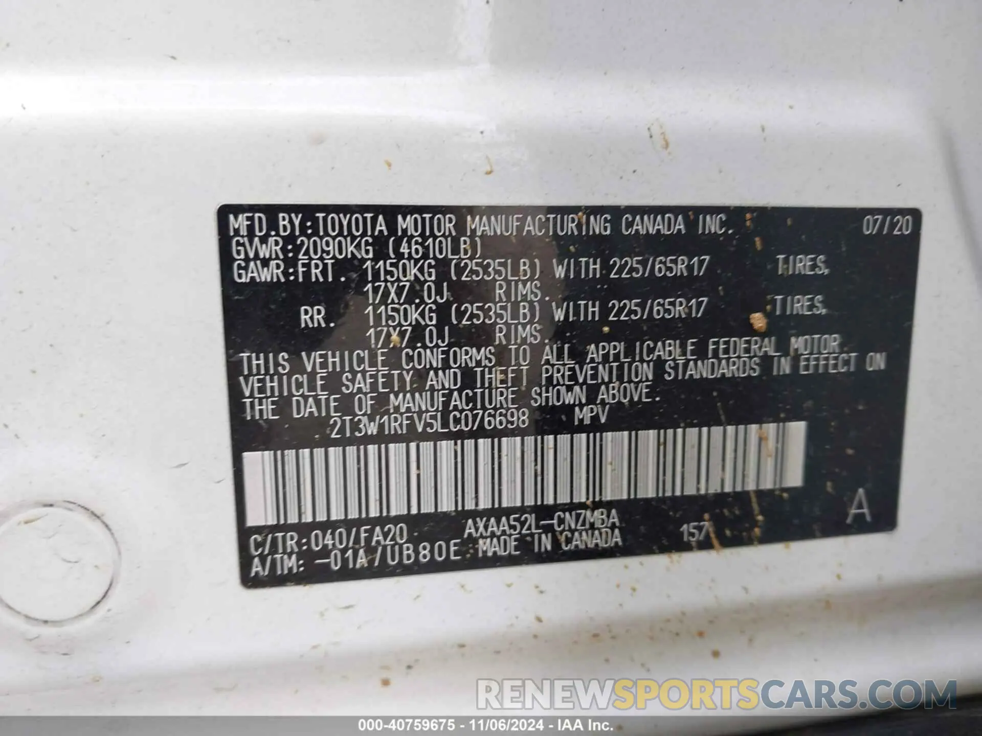 9 Photograph of a damaged car 2T3W1RFV5LC076698 TOYOTA RAV4 2020