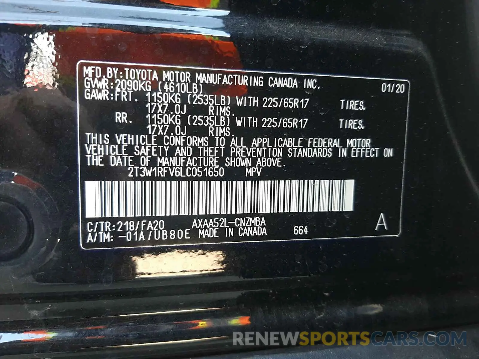 10 Photograph of a damaged car 2T3W1RFV6LC051650 TOYOTA RAV4 2020