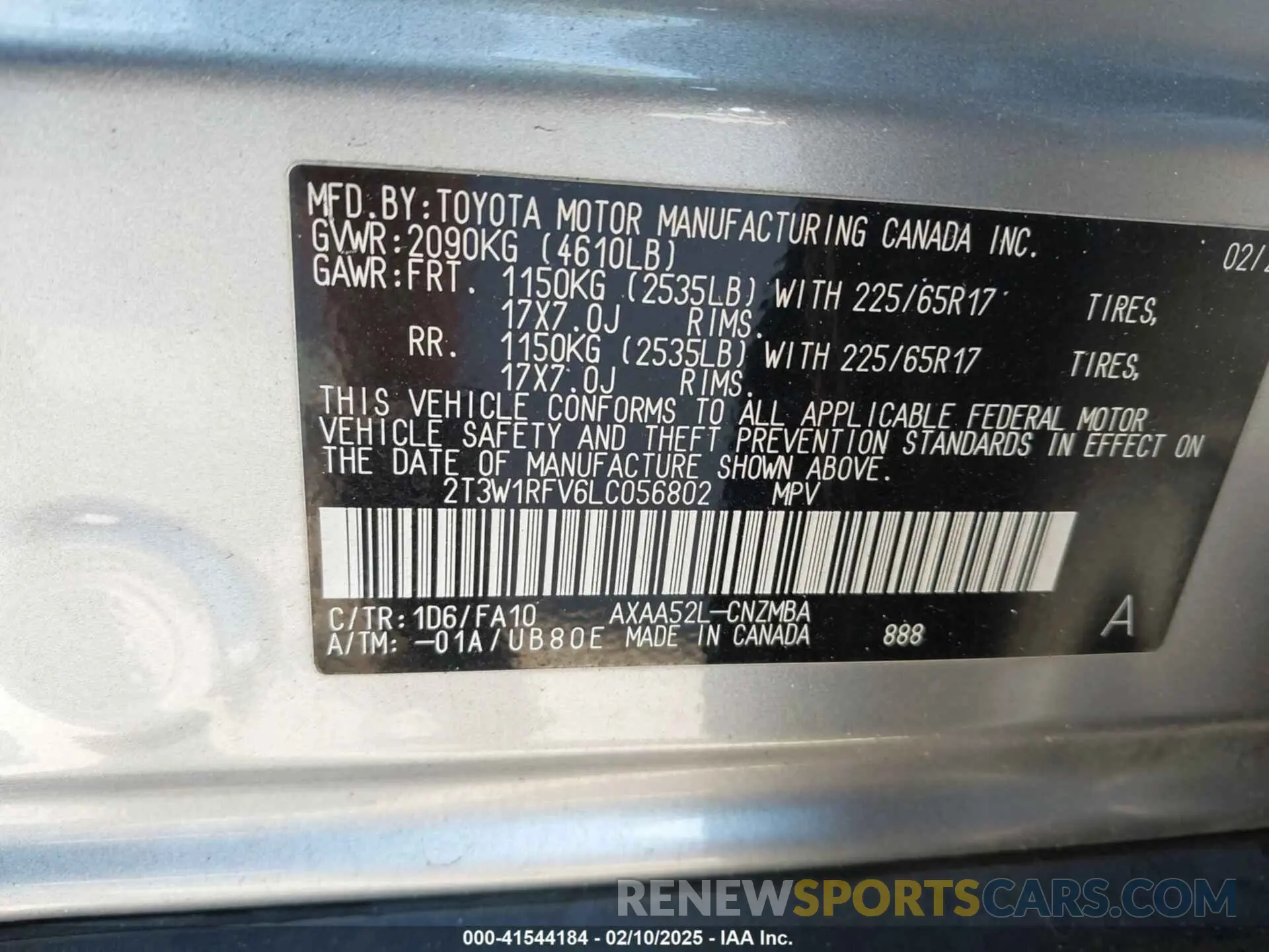 9 Photograph of a damaged car 2T3W1RFV6LC056802 TOYOTA RAV4 2020