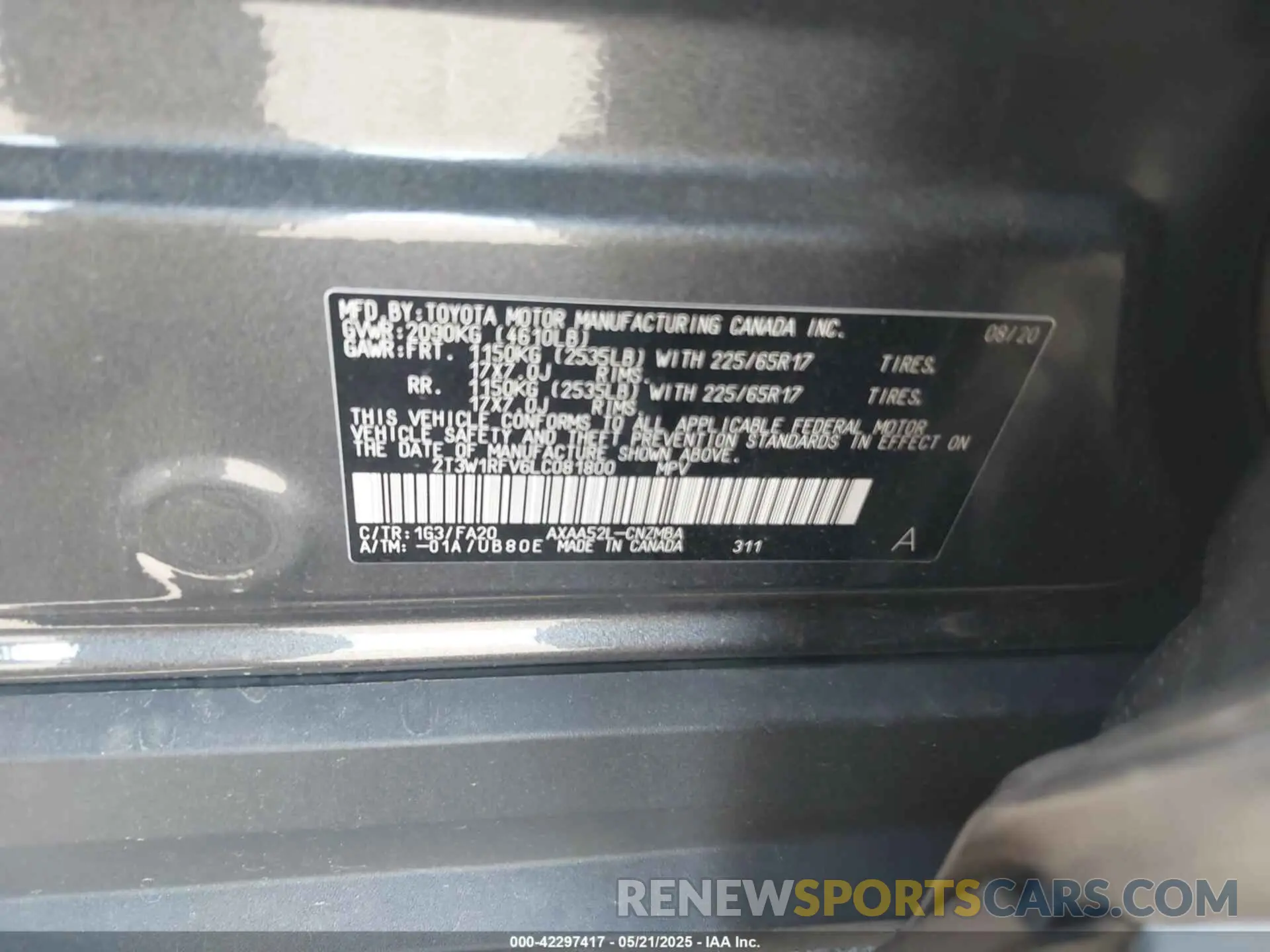 9 Photograph of a damaged car 2T3W1RFV6LC081800 TOYOTA RAV4 2020